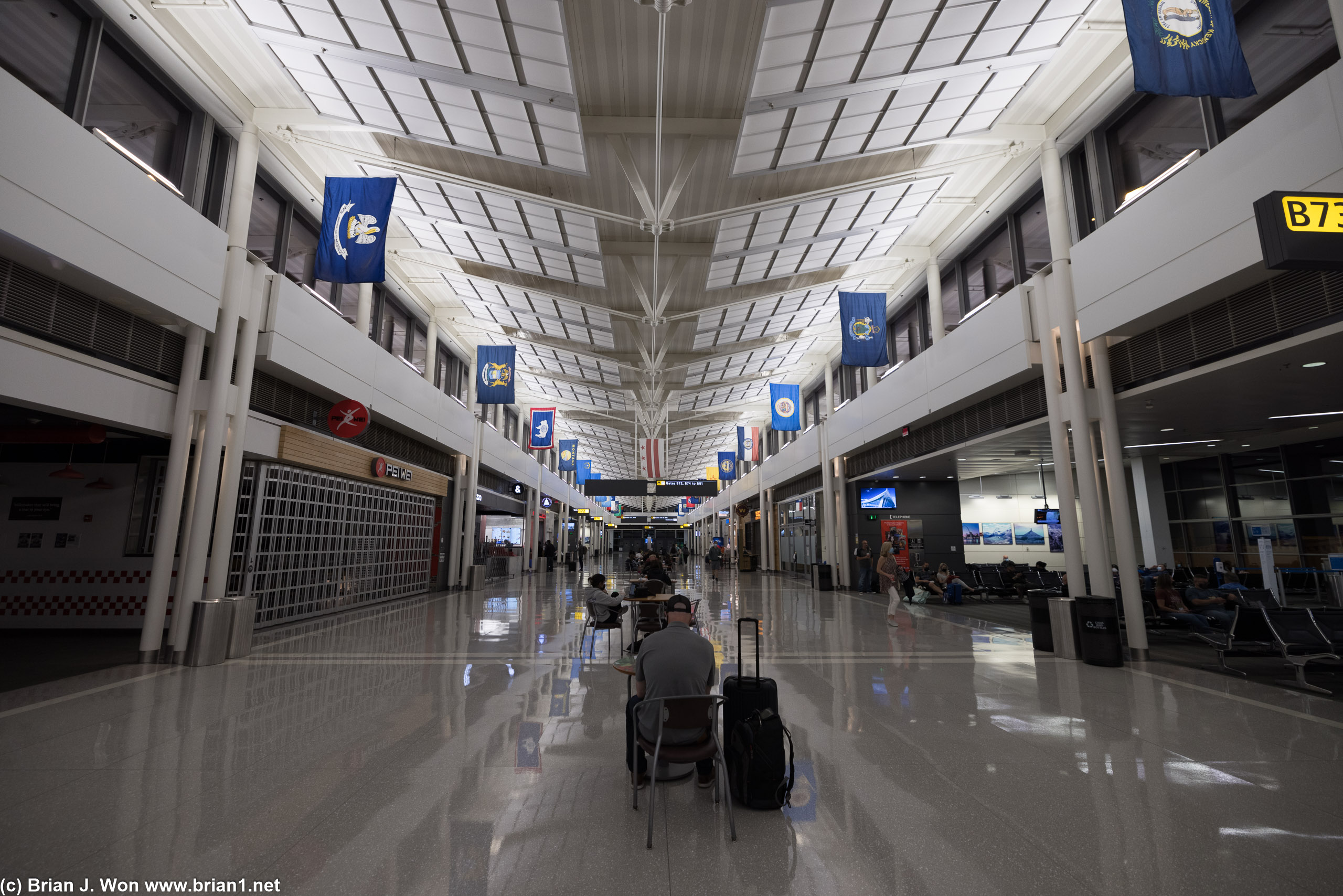 One coffee shop open in the whole terminal. So many shuttered stores.