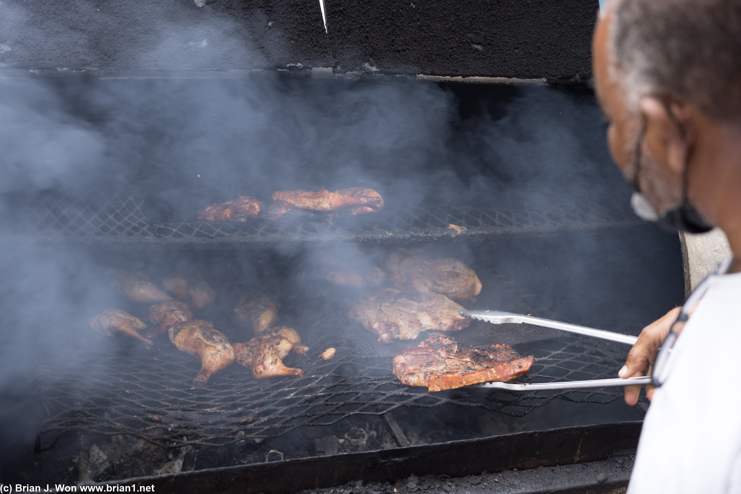 The grill master hard at work.