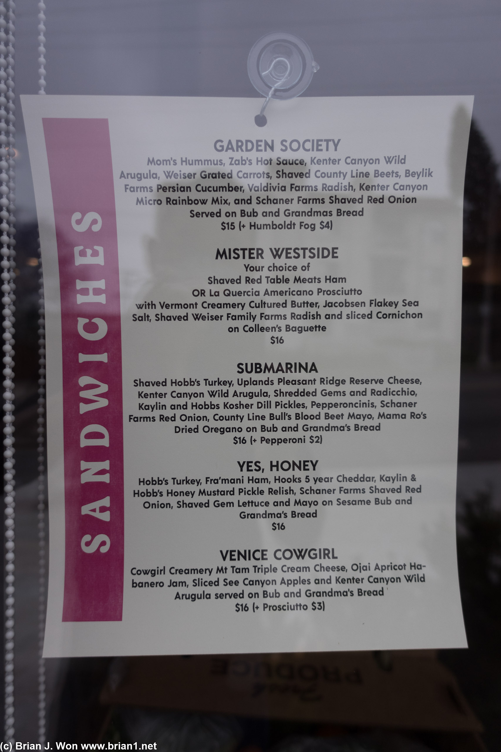 Sandwich menu at Lady and Larder.