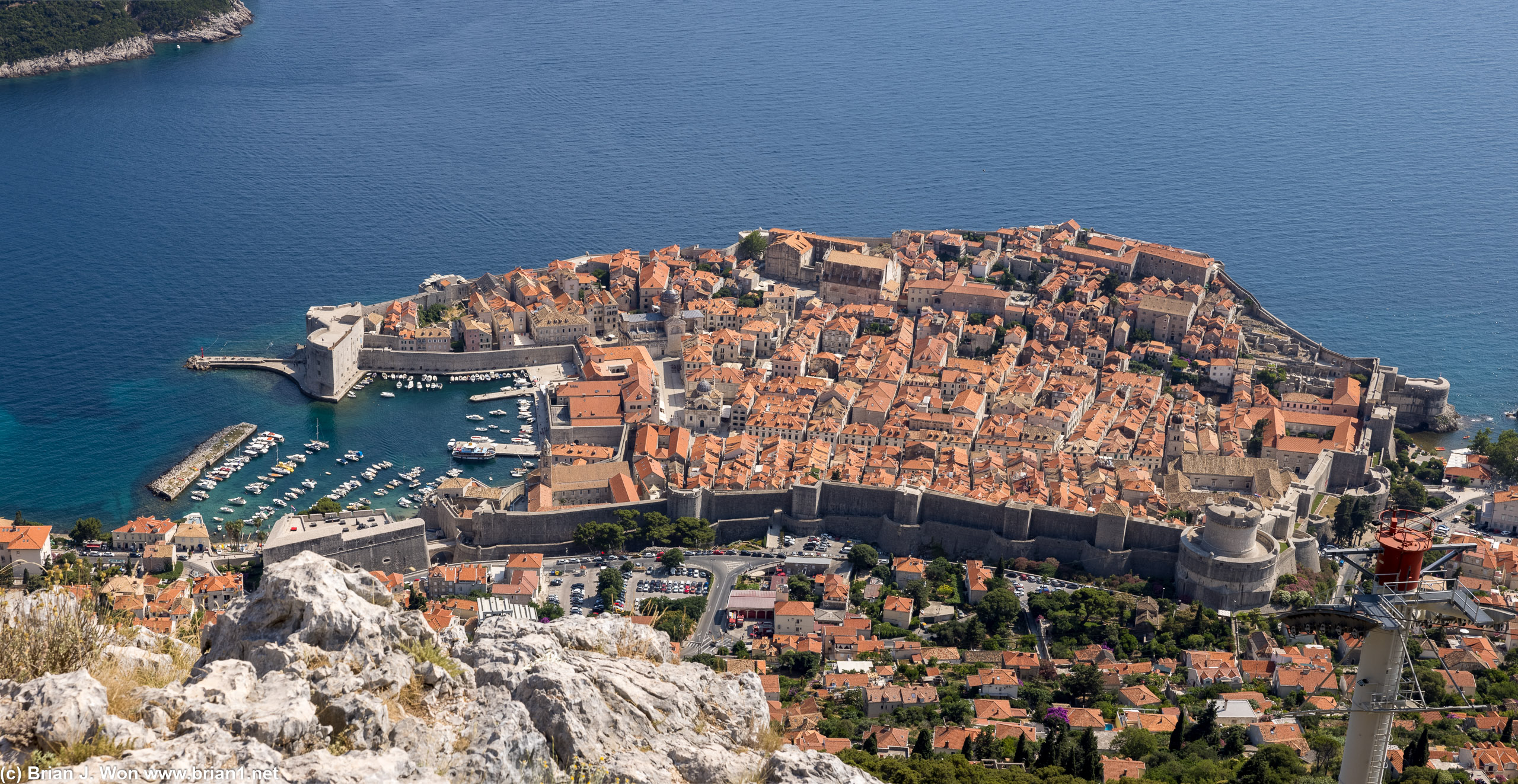 The old town's charming collection of red roofs.