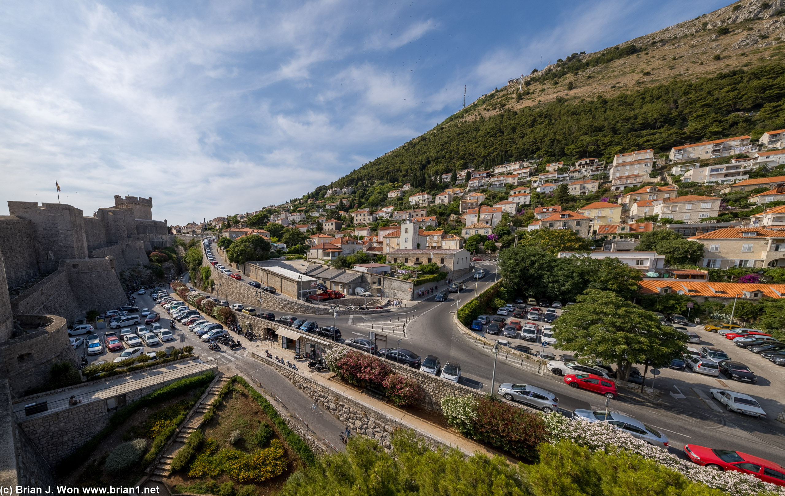 Back on the walls of Old Town Dubrovnik, looking outside toward Mt. Srd.