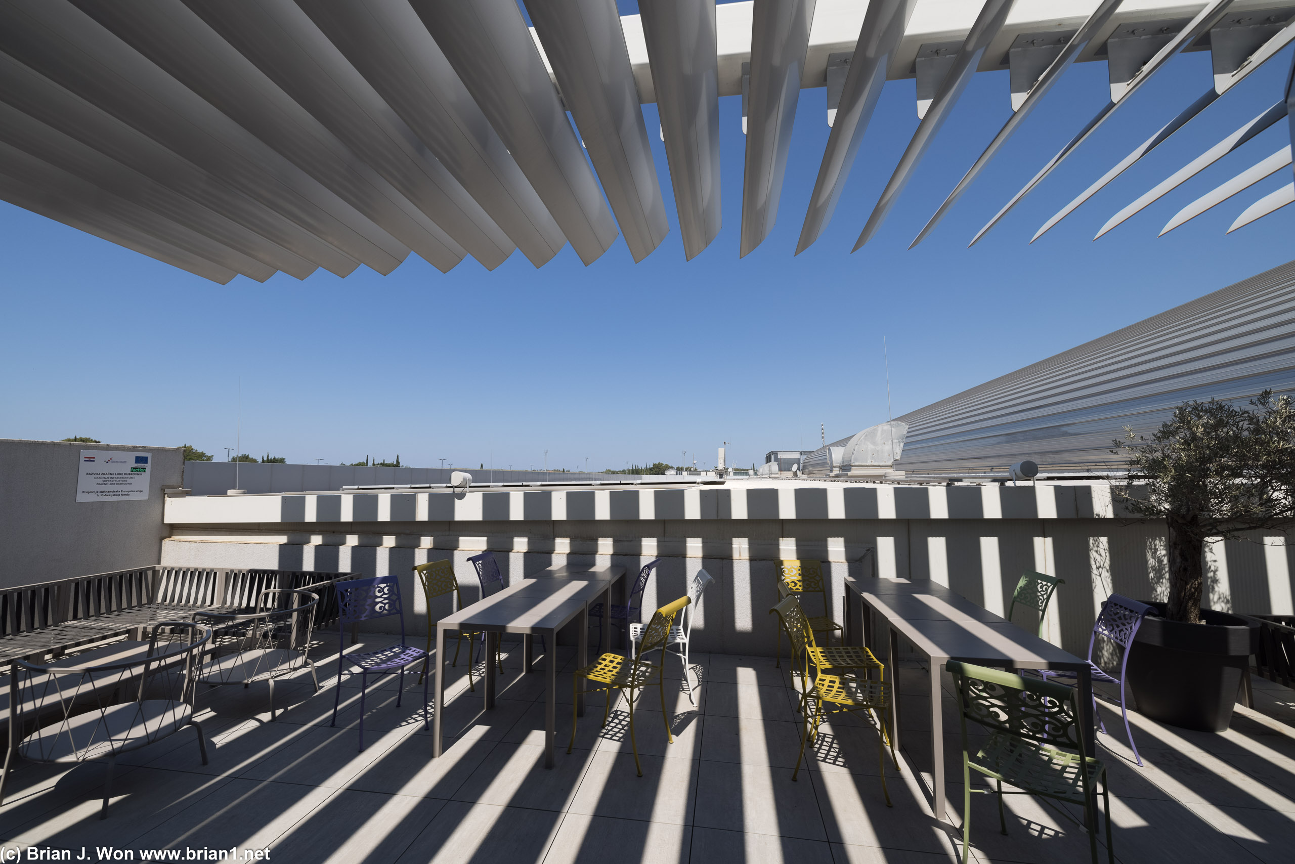 DBV has a decent sized outdoor patio post-security, but not much of a view.