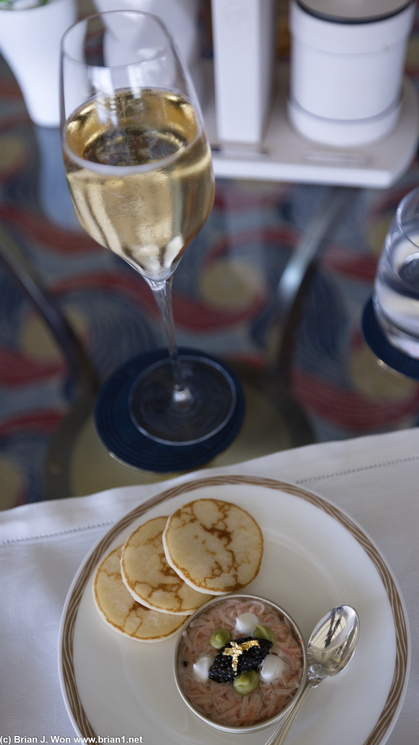 Mise en bouche: Alaskan king crab, Royal baeri caviar with blinis.