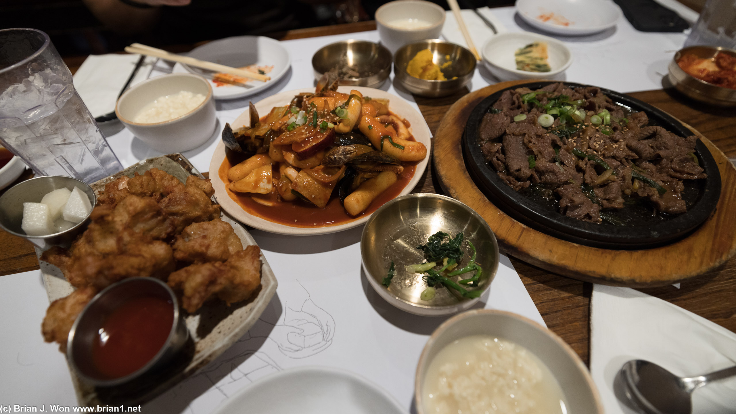 Fried chicken, seafood rice cakes, bulgogi.