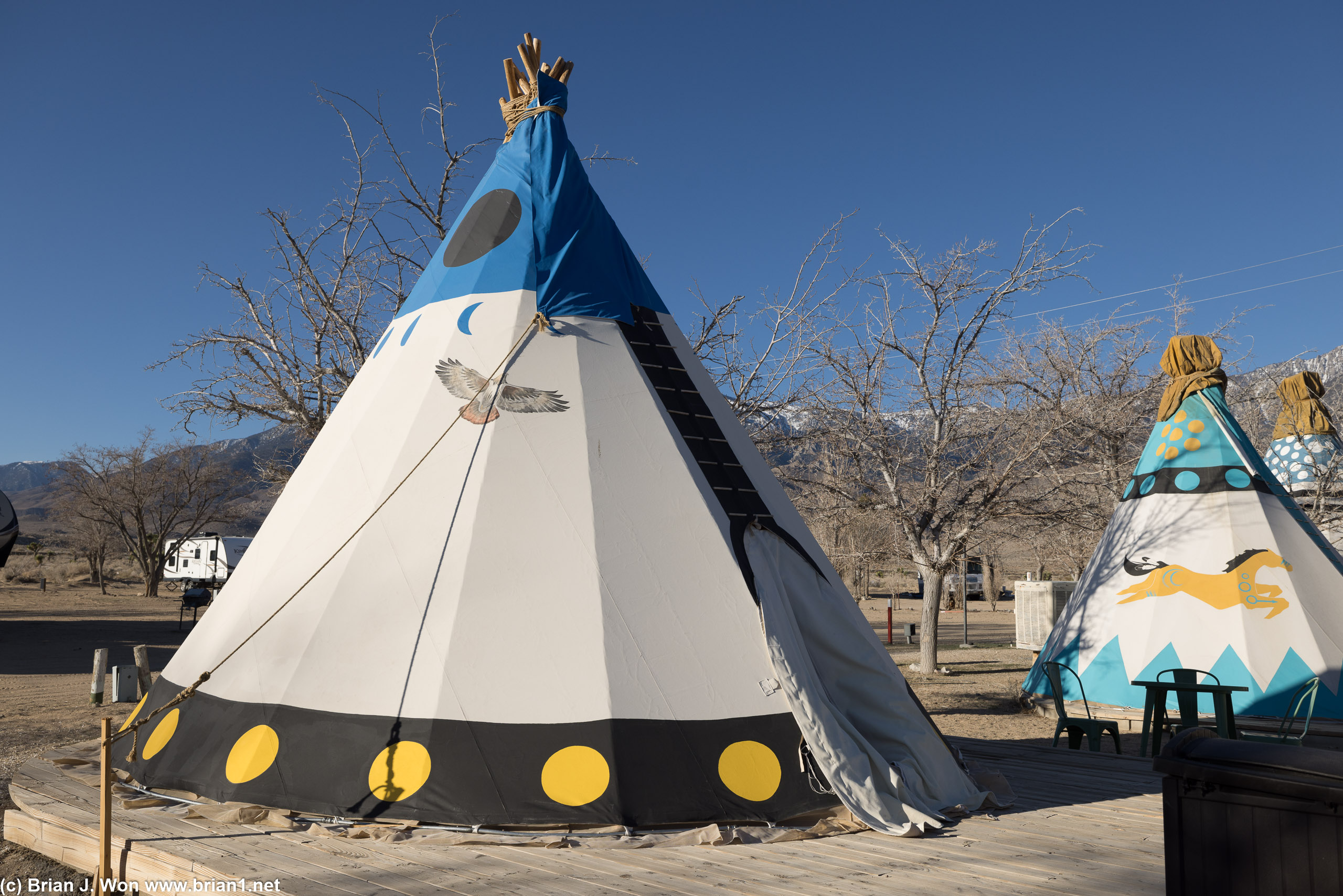 The "hawk" teepee at Olancha RV Park and Motel.