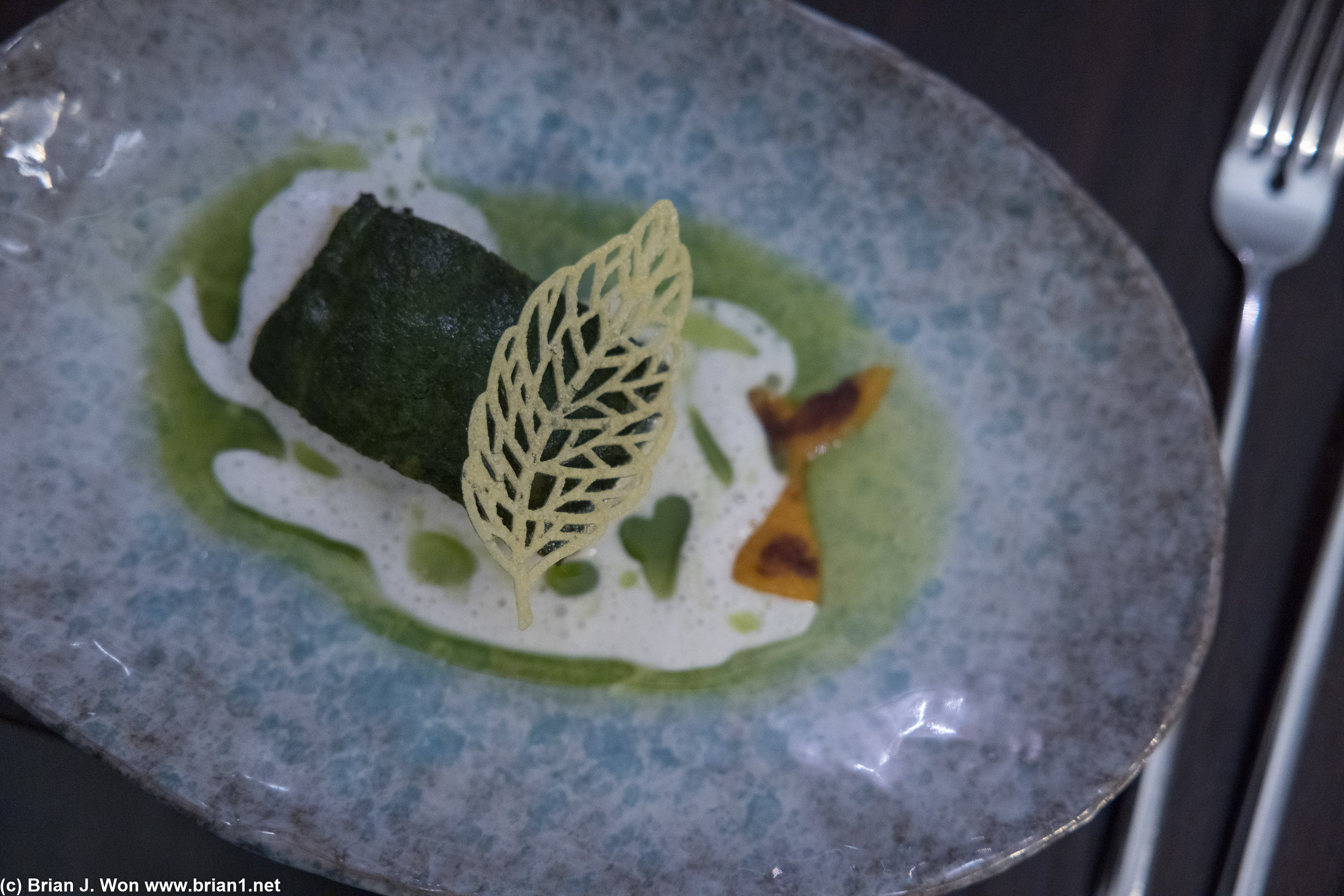 North Sea hake, basil, coconut, carrot.