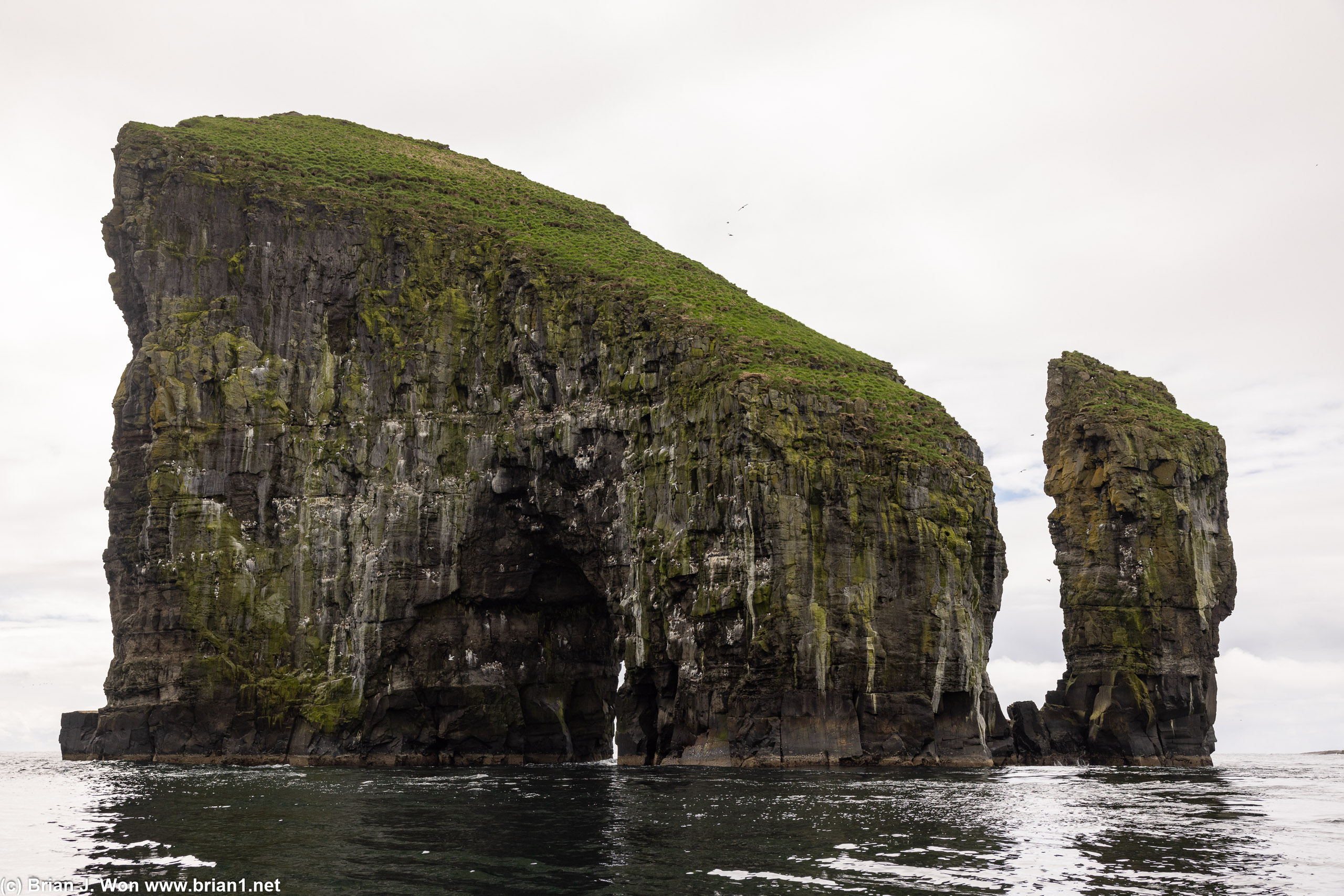 Drangarnir, big and little, as viewed from the boat.