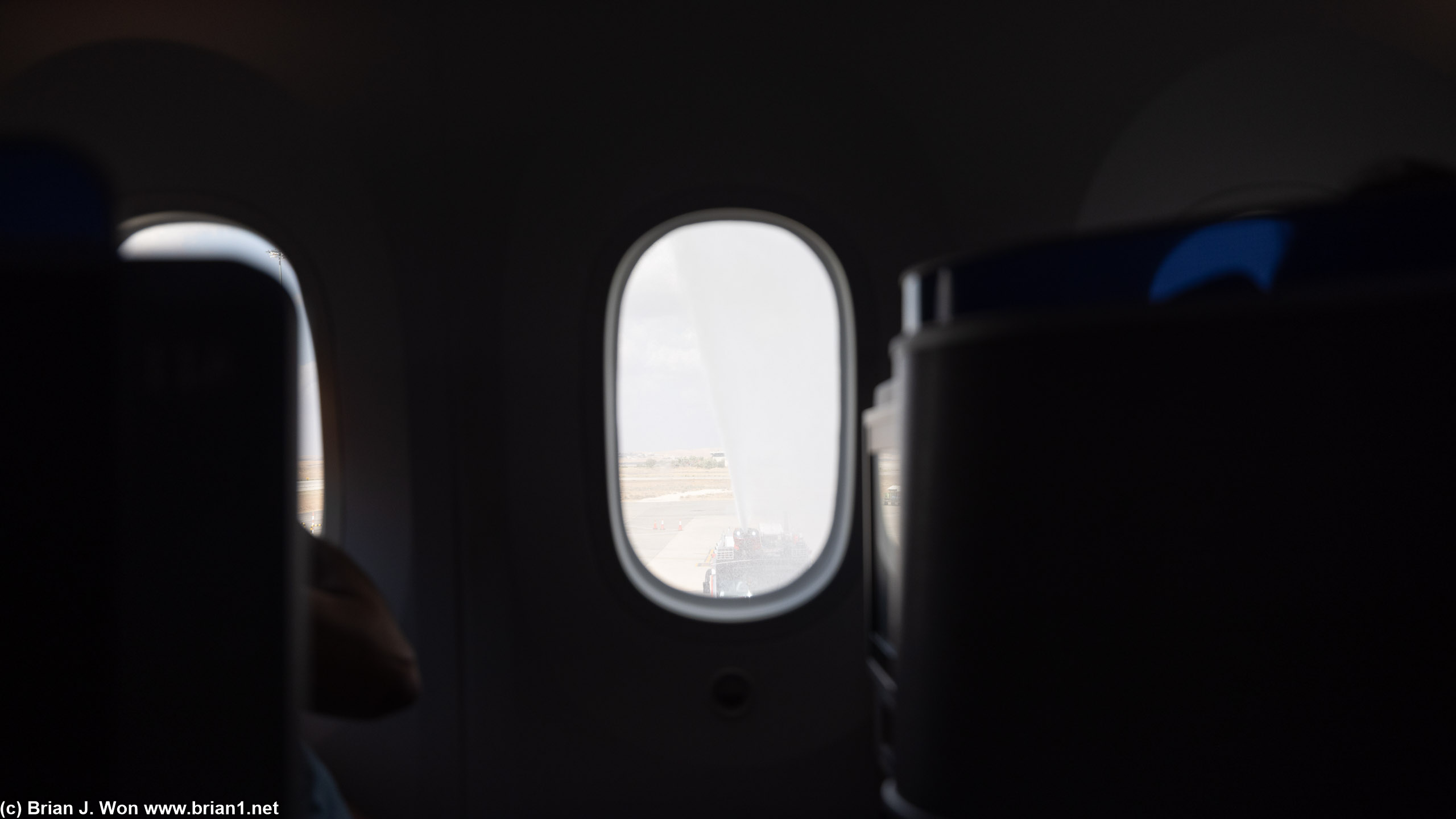 Water cannon salute on arrival.