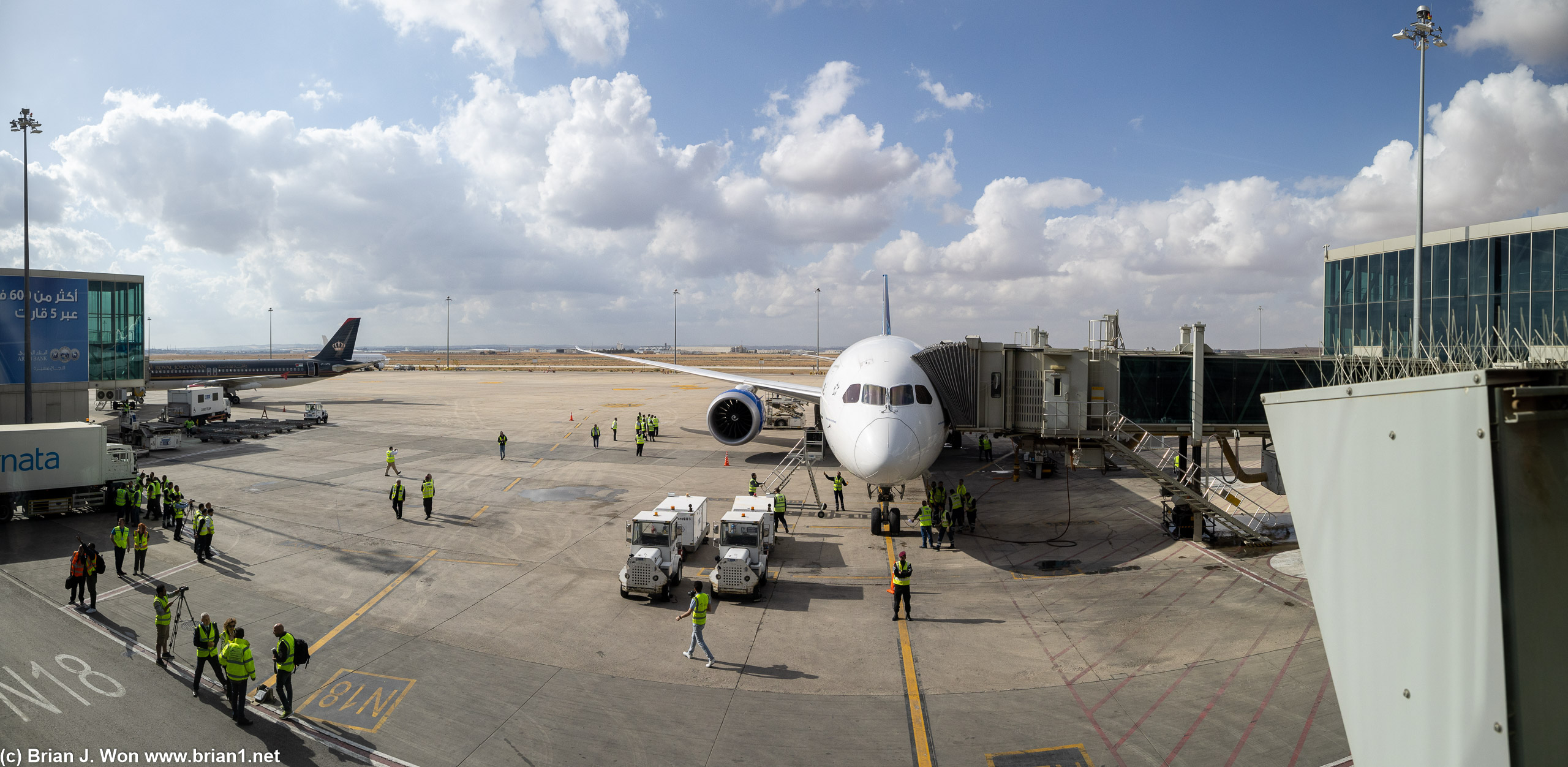 Parked at the gate.