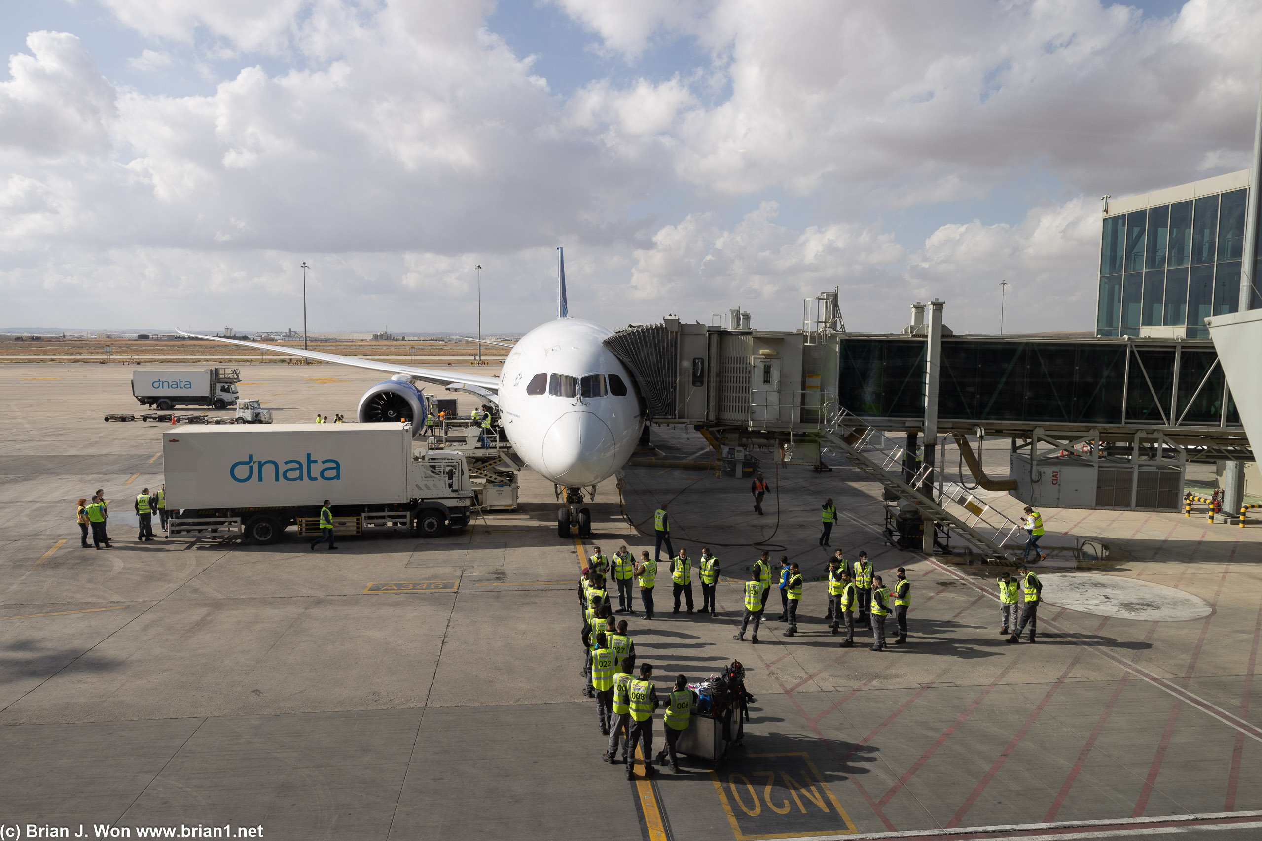 Security is tight-- ground workers get a secondary screening before they can approach the aircraft.