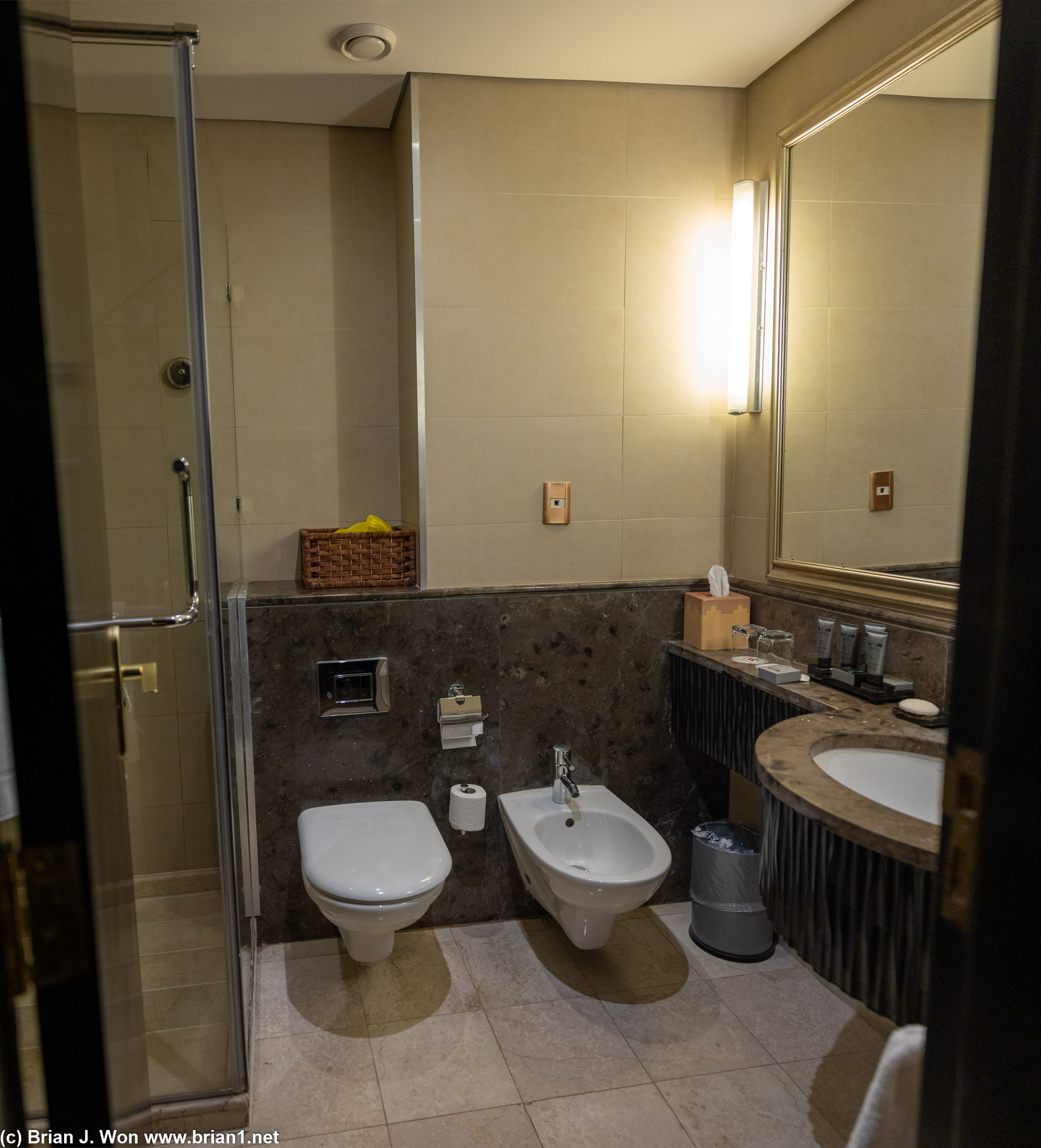 Bathroom. Shower leaked all over the floor despite looking pretty well caulked.