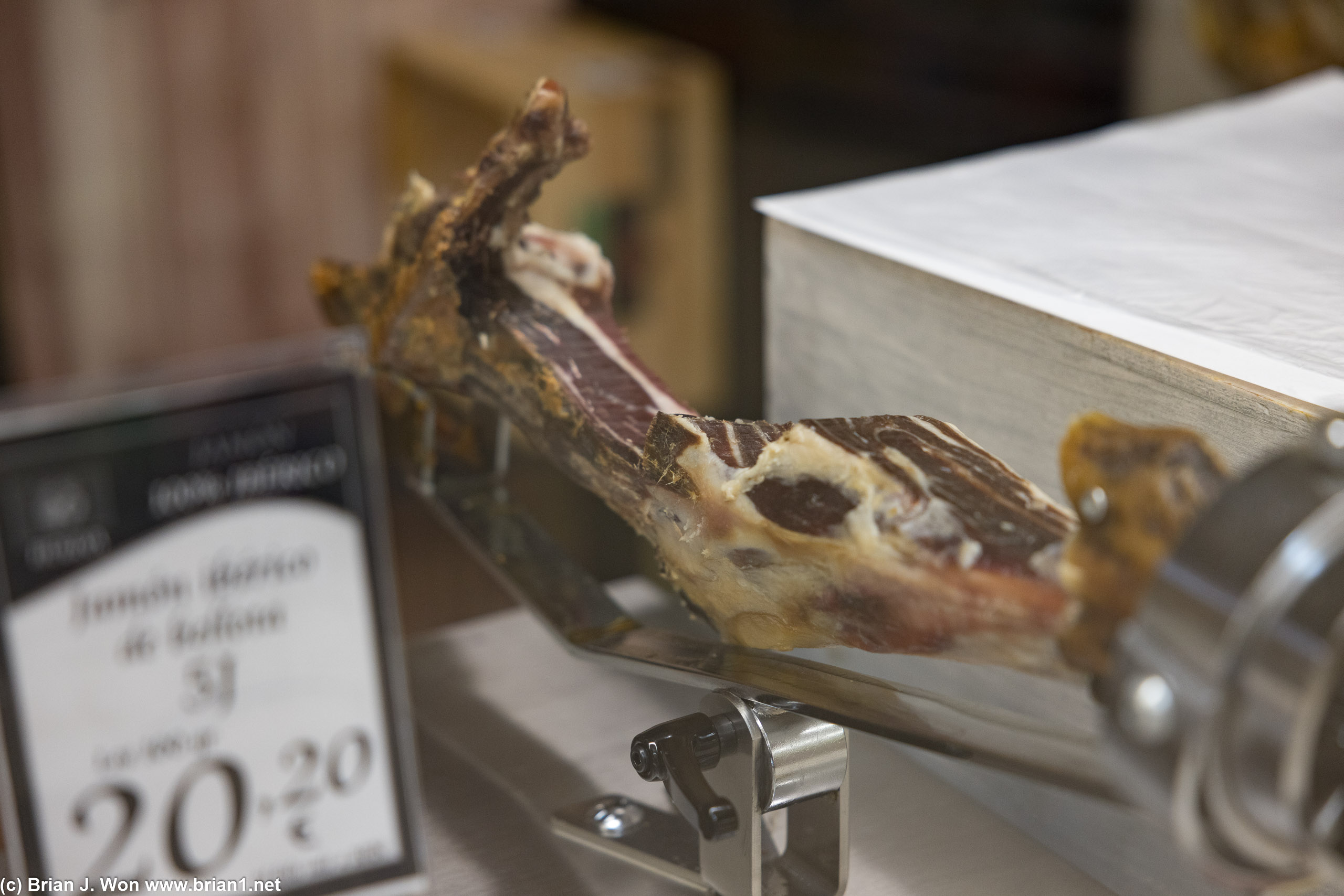 Jamon Iberico, the highest 5j grade, at the HiperDino grocery store.