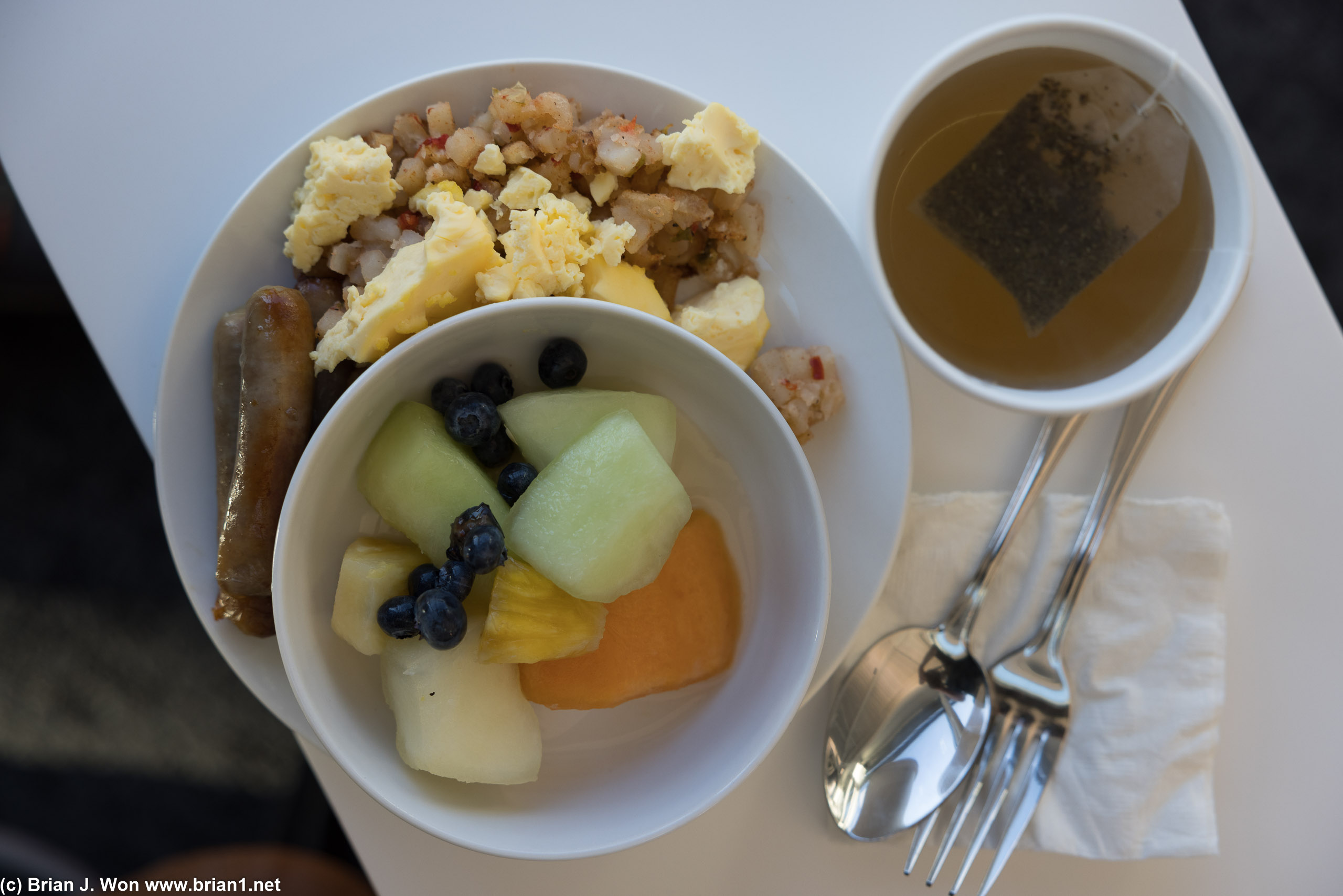 After starving for 15 hours in economy class, time for slightly less awful food.
