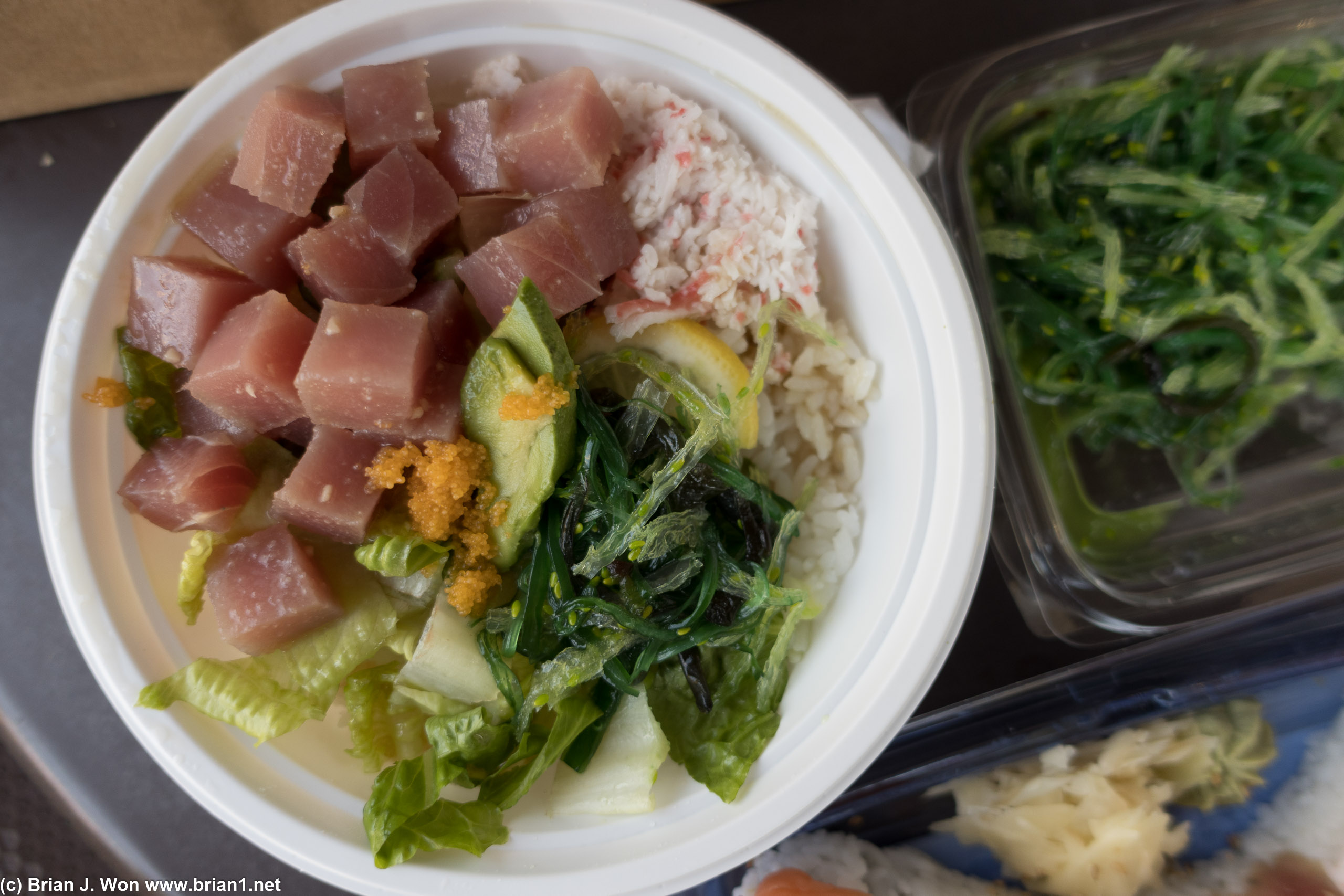 The tuna and fake crab weren't bad but the rice was cold and hard and gross.