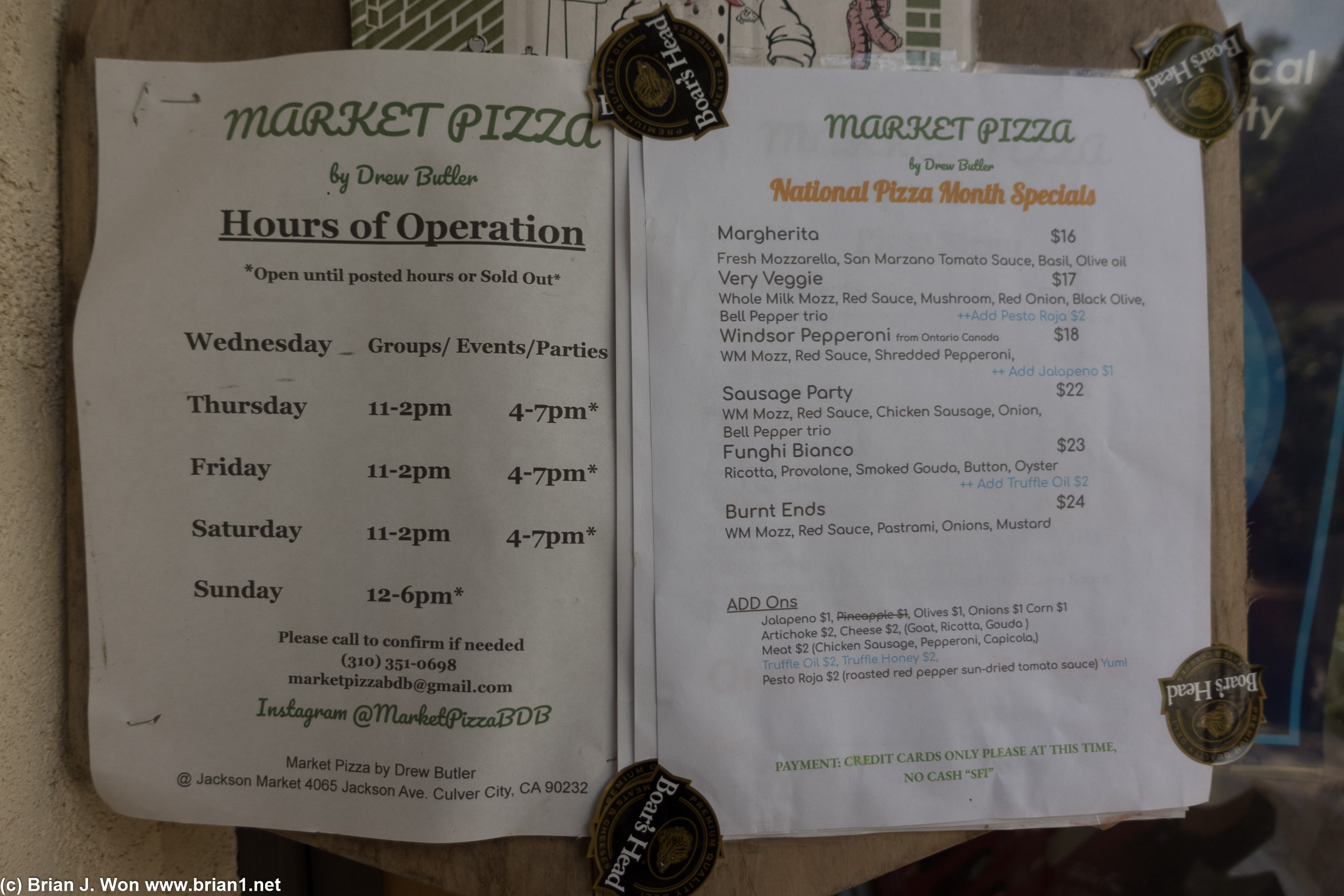 Market Pizza at Jackson Market menu.