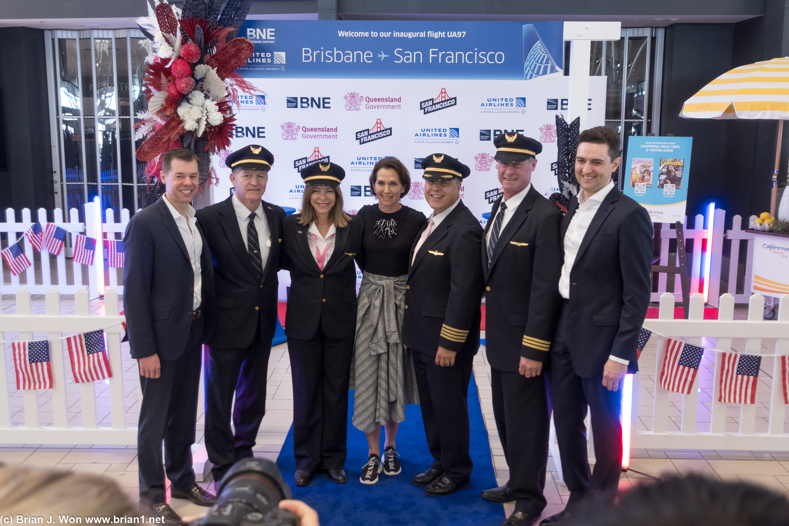 UA 96, SFO-BNE inaugural flight crew deadheading home.