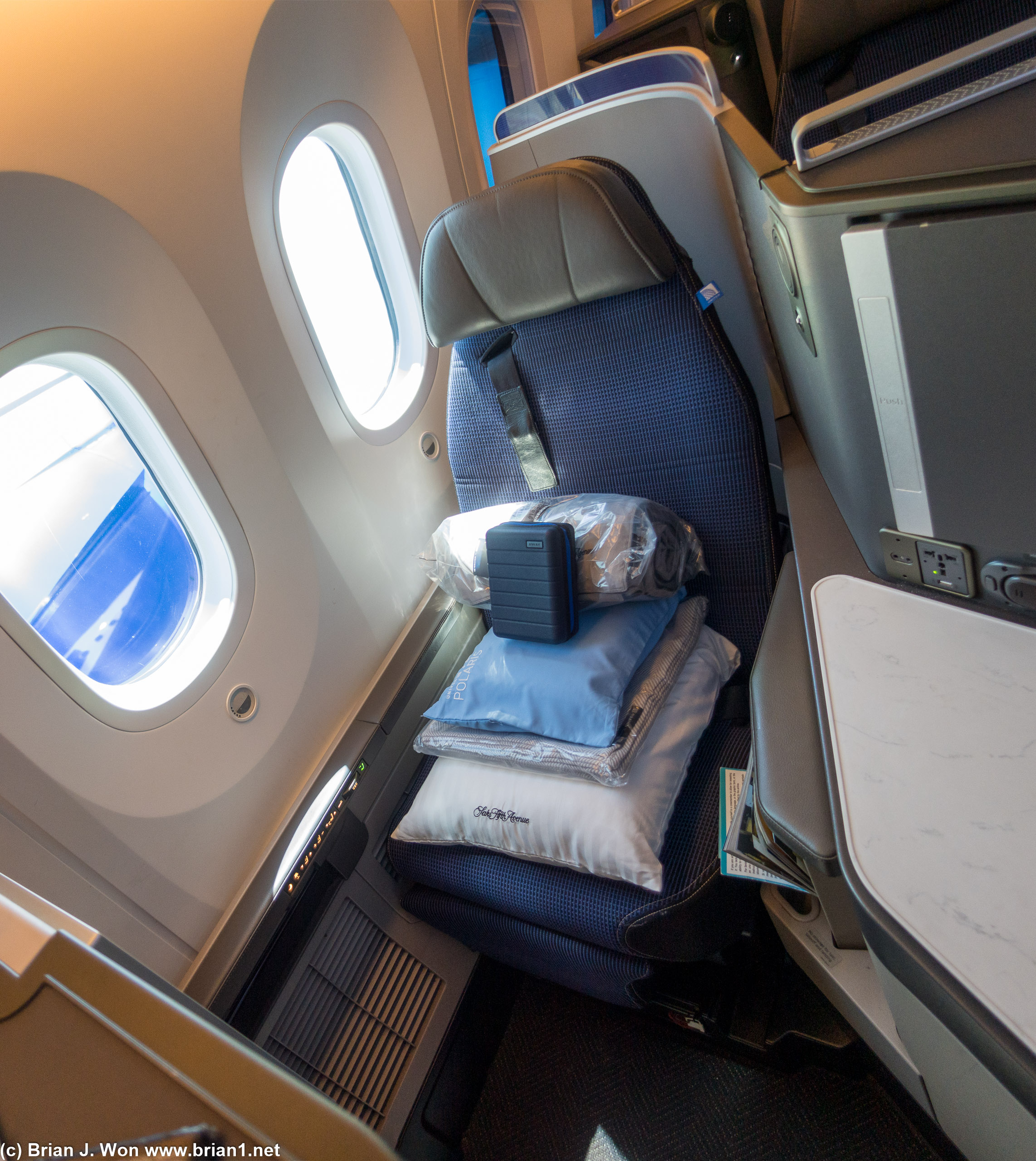 On board UA 97. No koala or special pajamas this time.