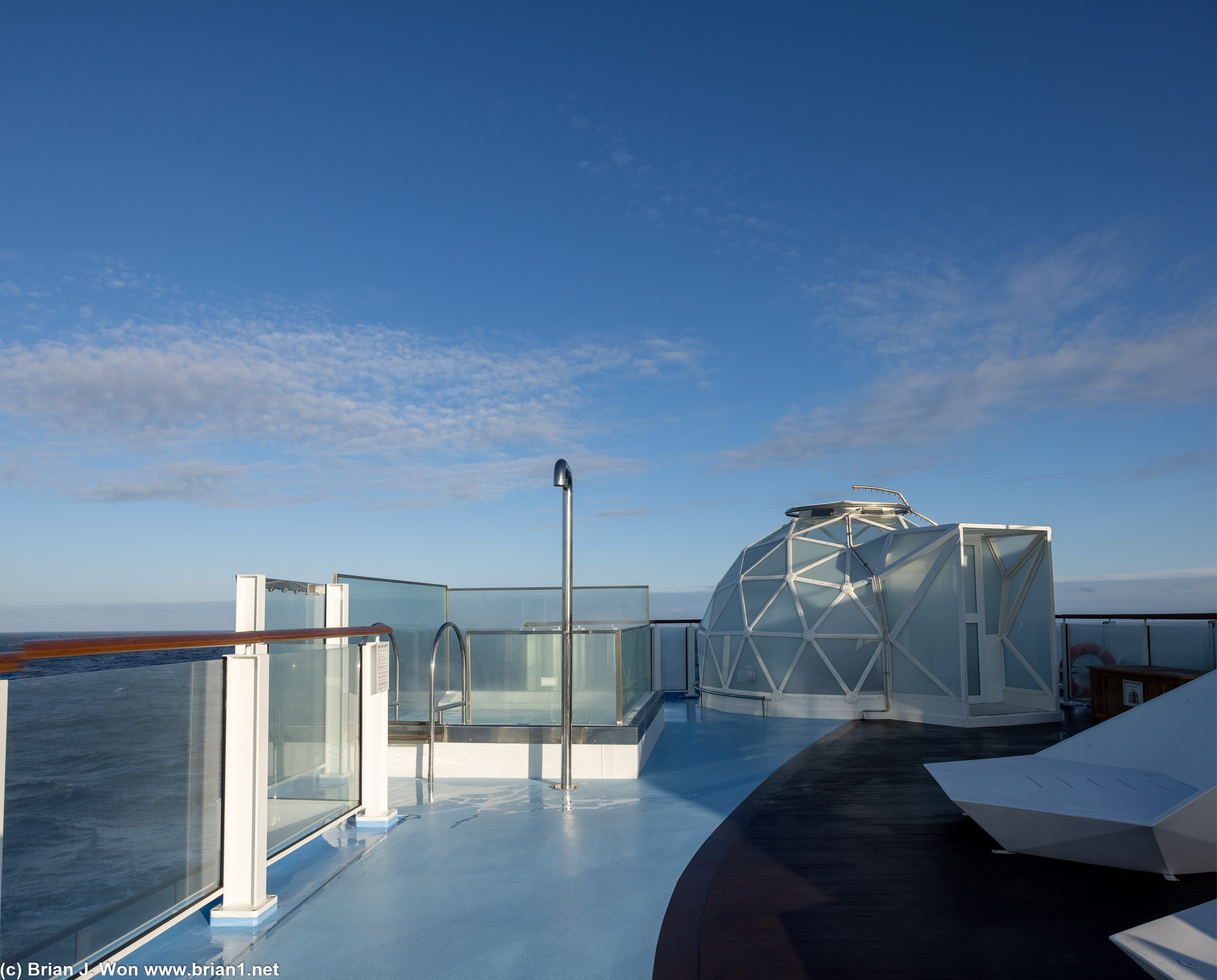 One of the hot tubs next to one of the two igloos.