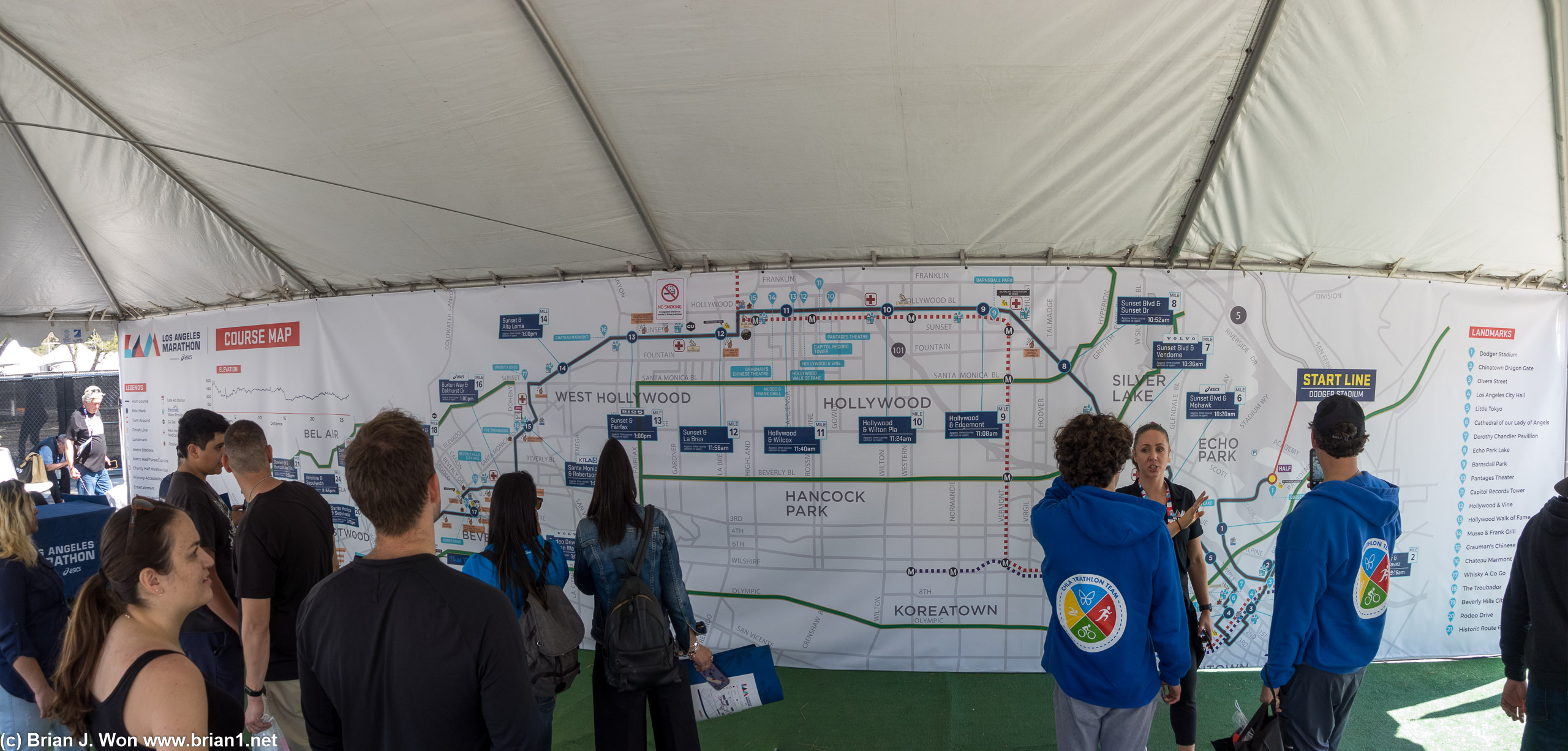 Tent with giant course map.