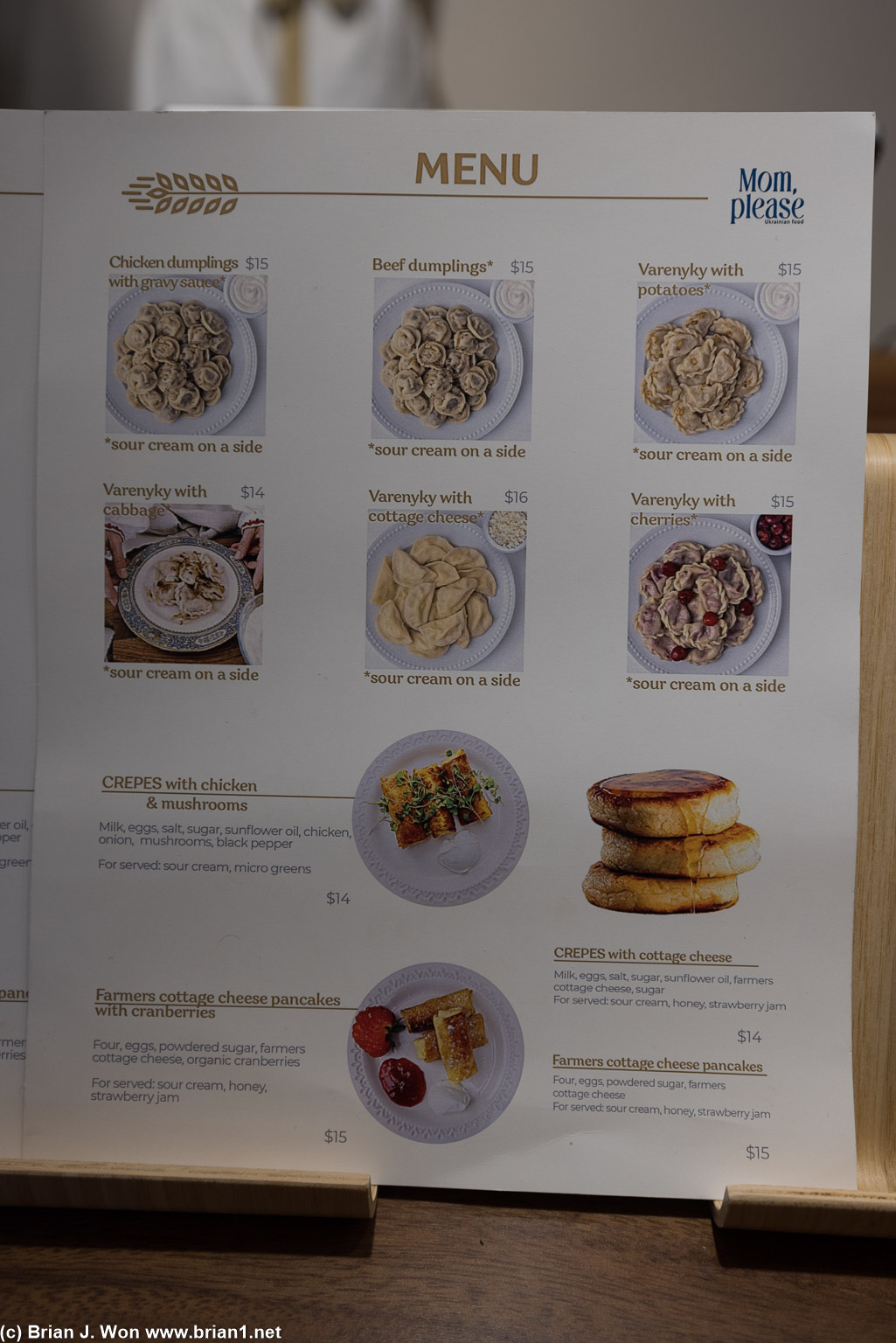 Ukrainian food menu.