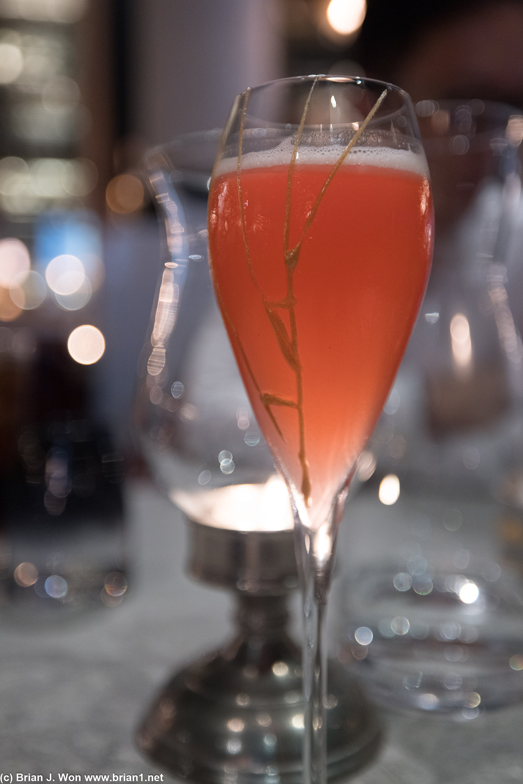 Kintsugi cocktail, complete with decorative syurp on exterior.