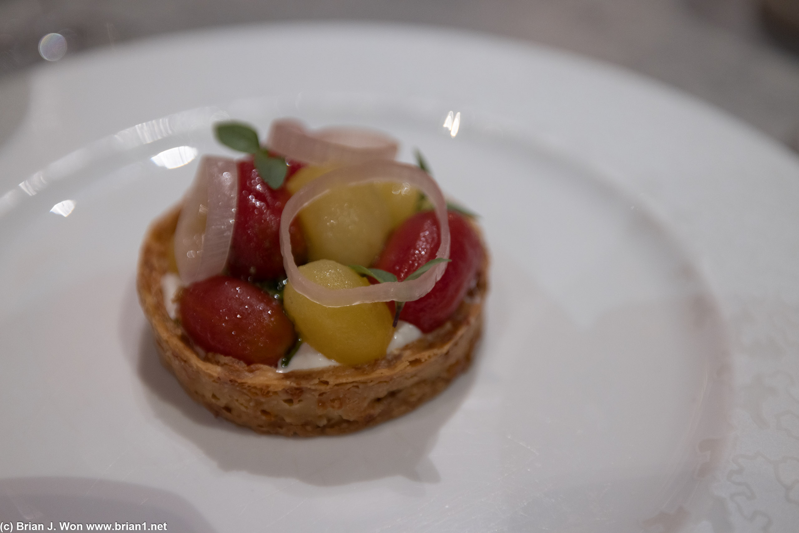 Tomato pastry appetizer. Quite good.