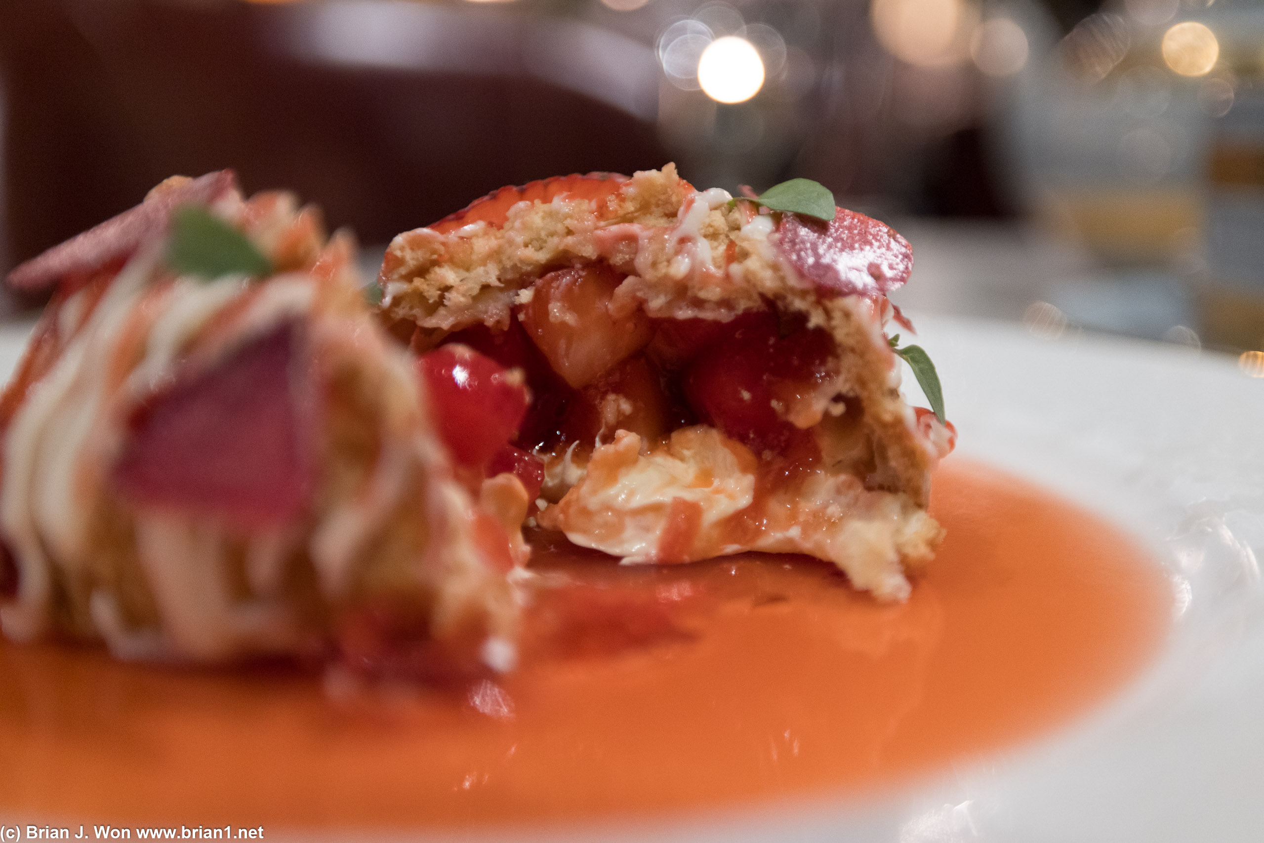 Good contrast, slightly sweet and slightly tart, pastry crust vs. gelatin.