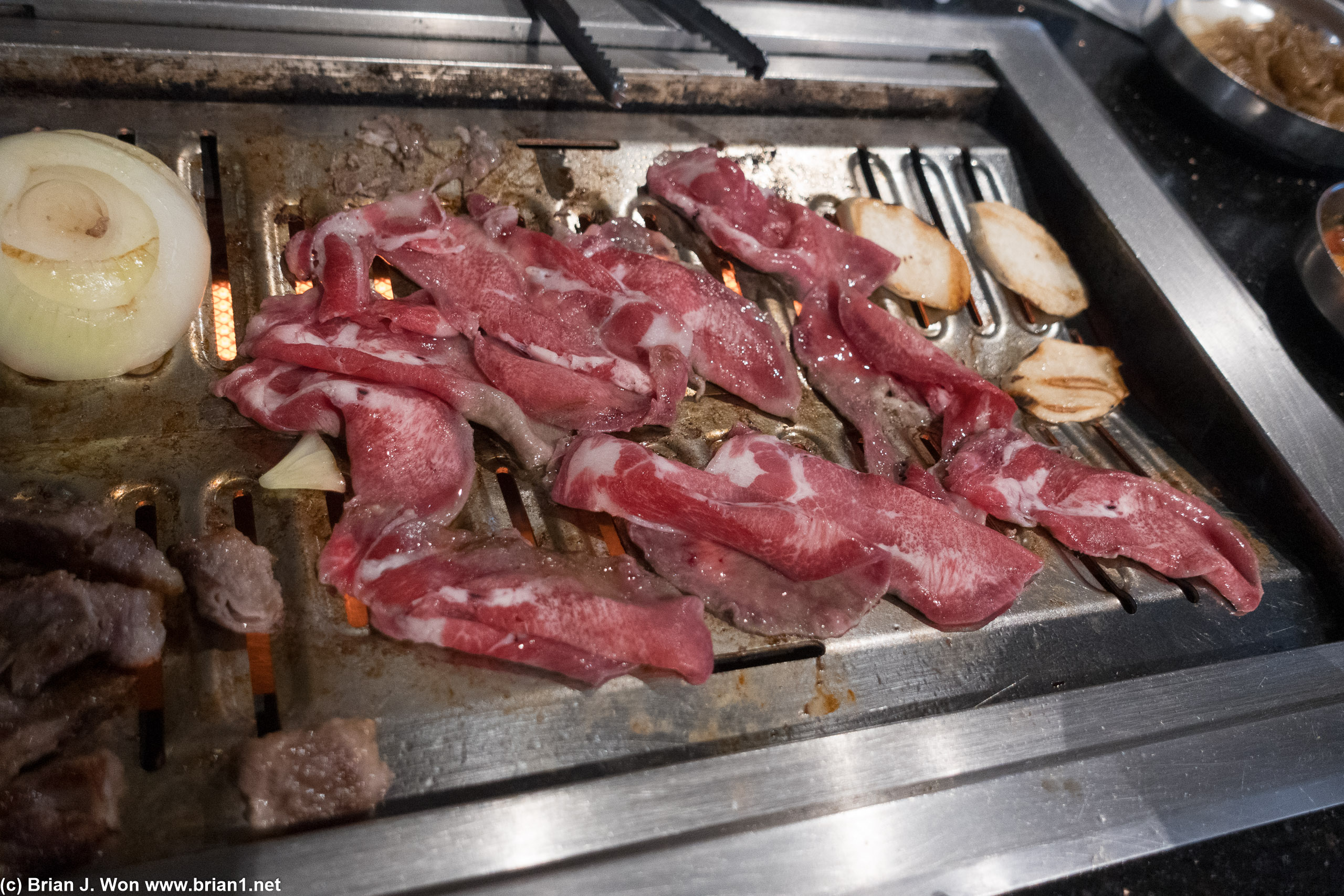 Beef tongue on the grill.