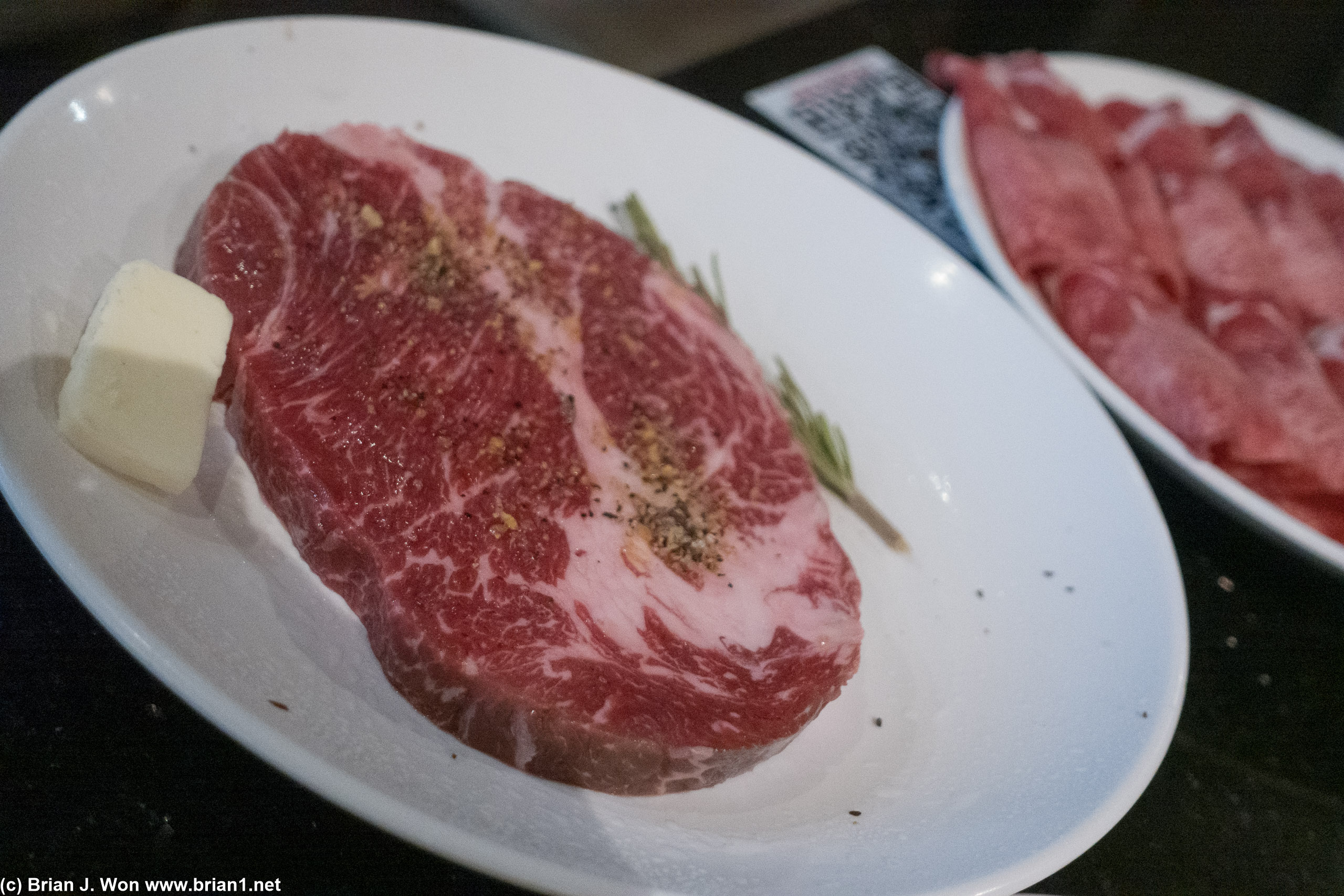 Ribeye looks good but was not as good as the galbi or tongue.