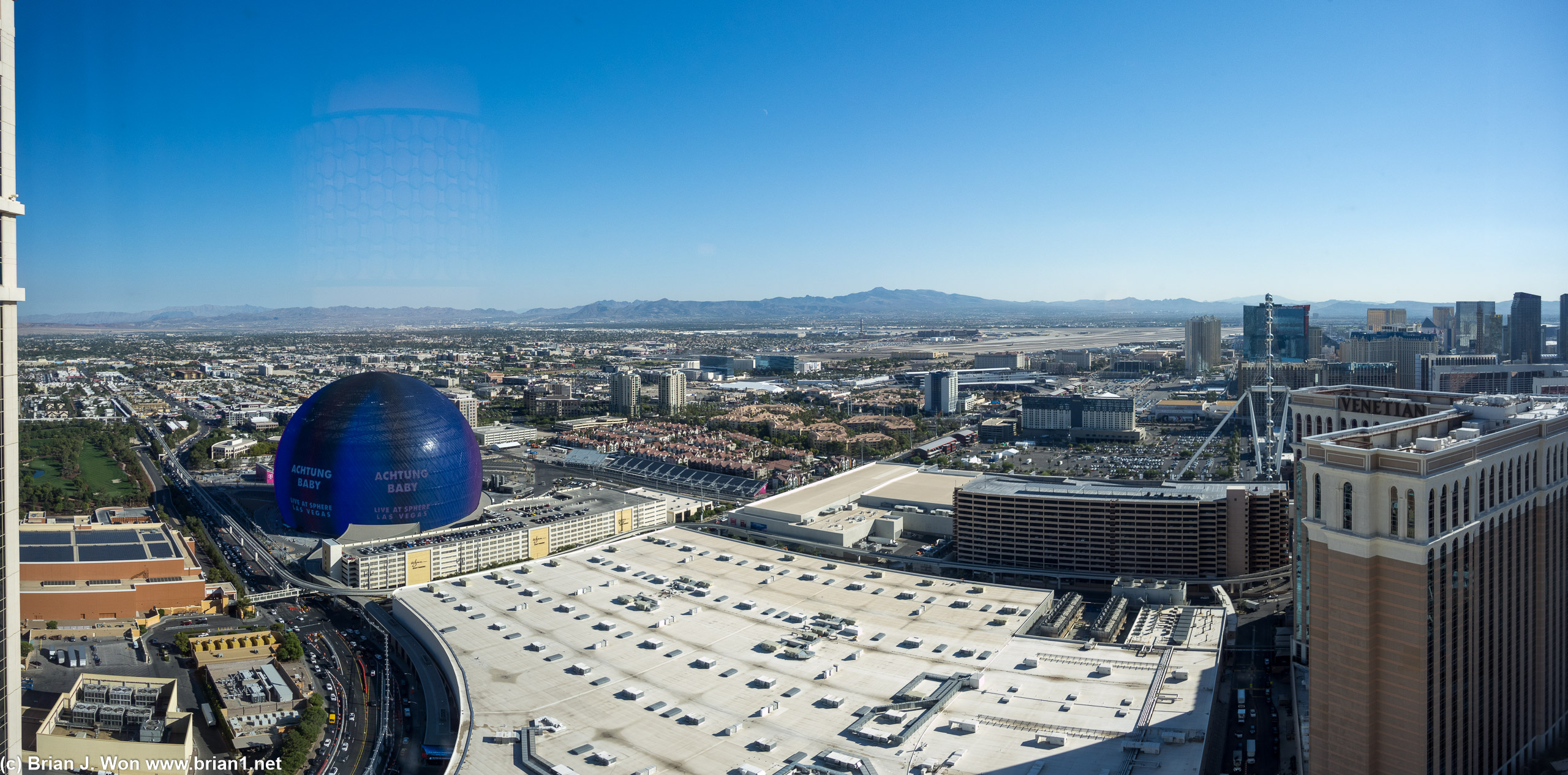 The Sphere, the airport, the High Roller ferris wheel, the Venetian tower...