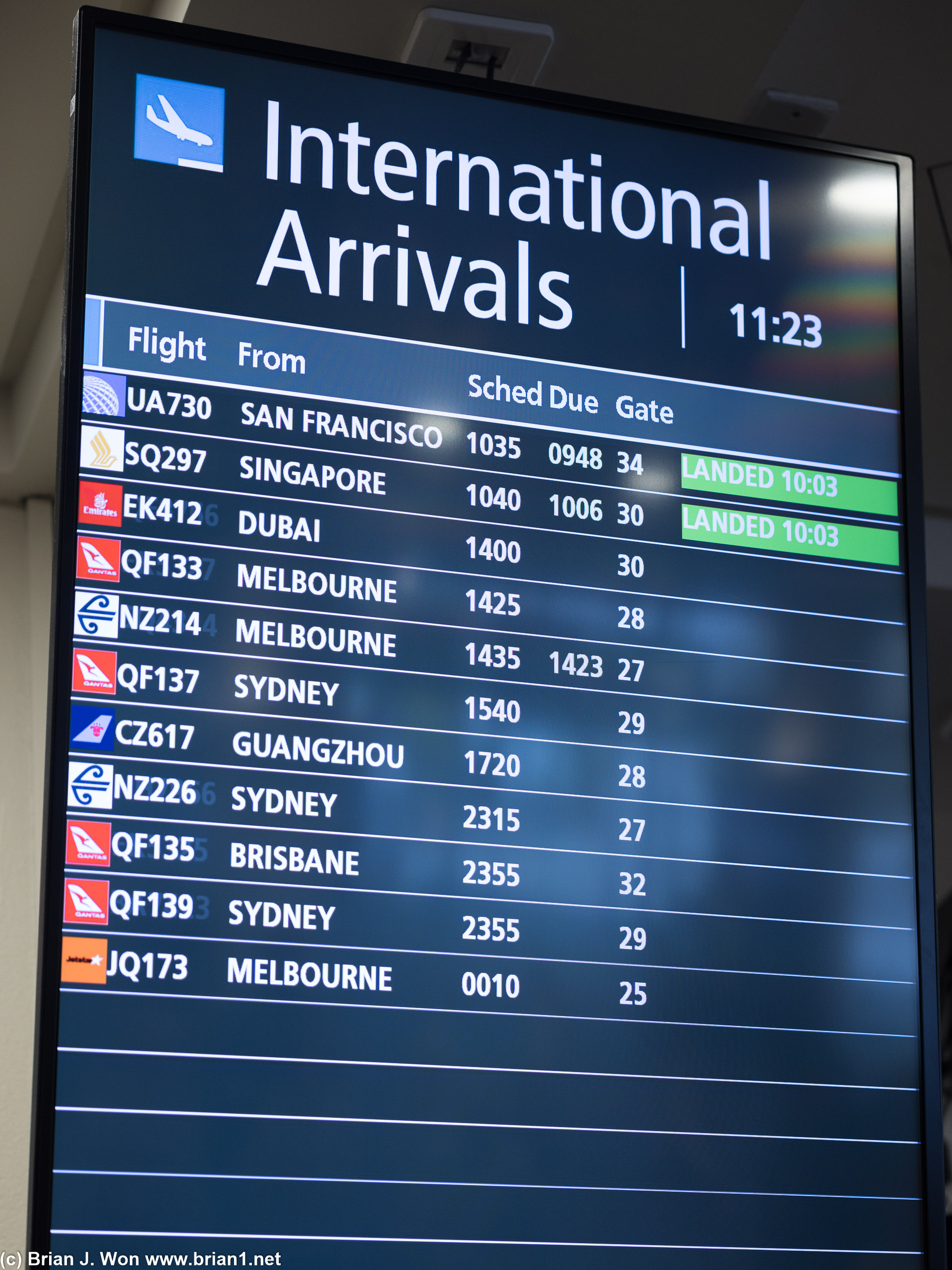 UA 730 on the arrival board.