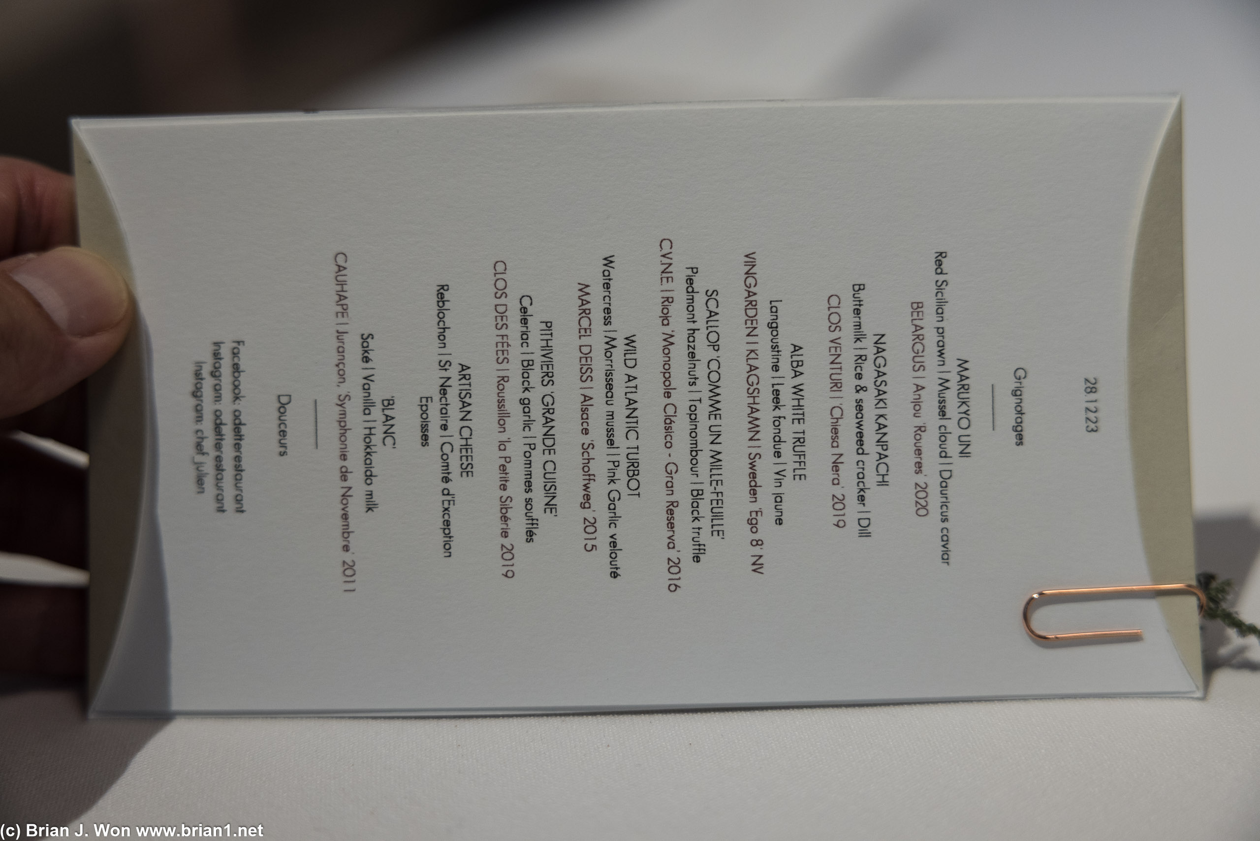 The menu.