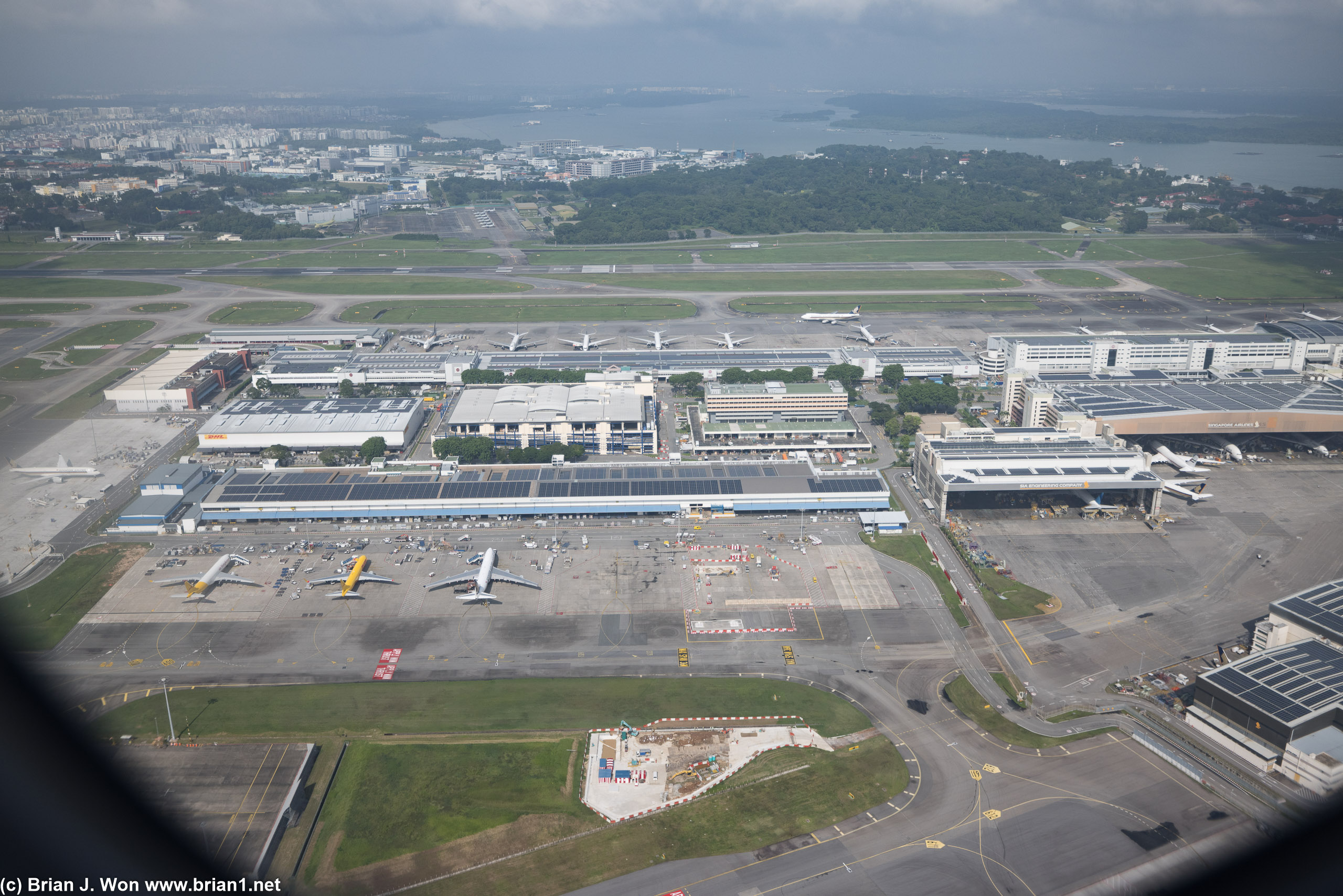 Heading north-northeast over the cargo terminal.