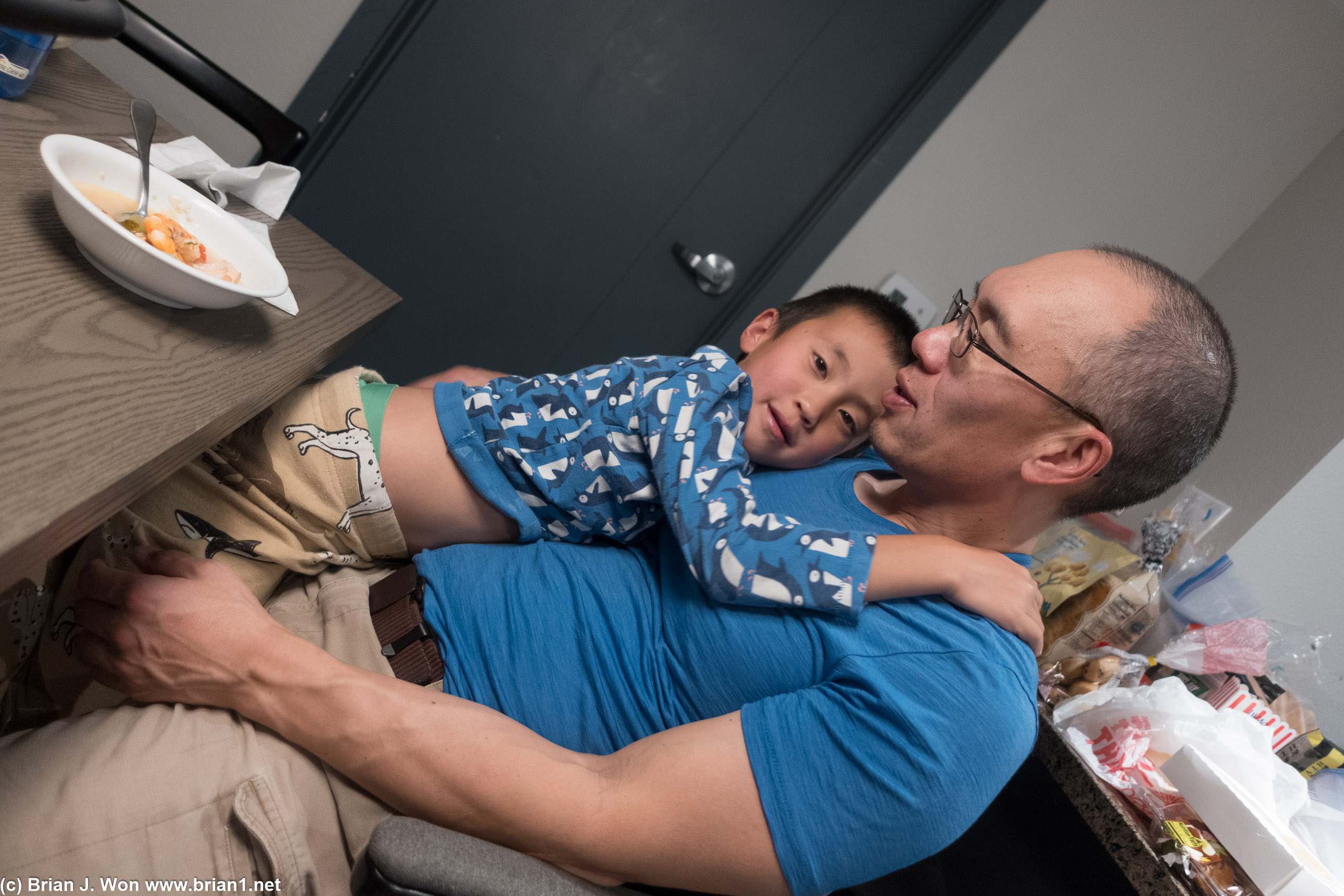 Lucas clamoring for attention from his dad.