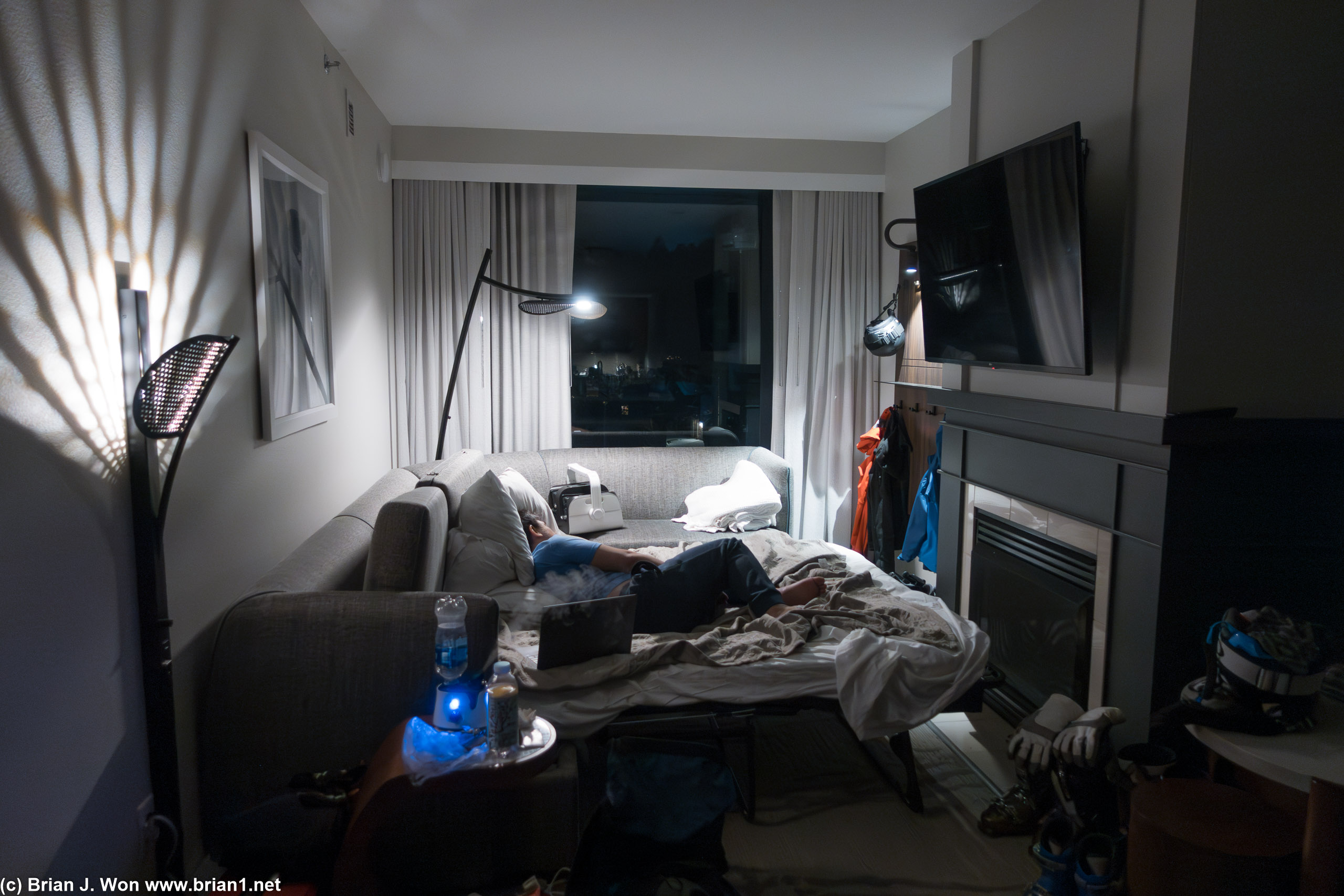 I don't know how Chris sleeps with all the  lights on.