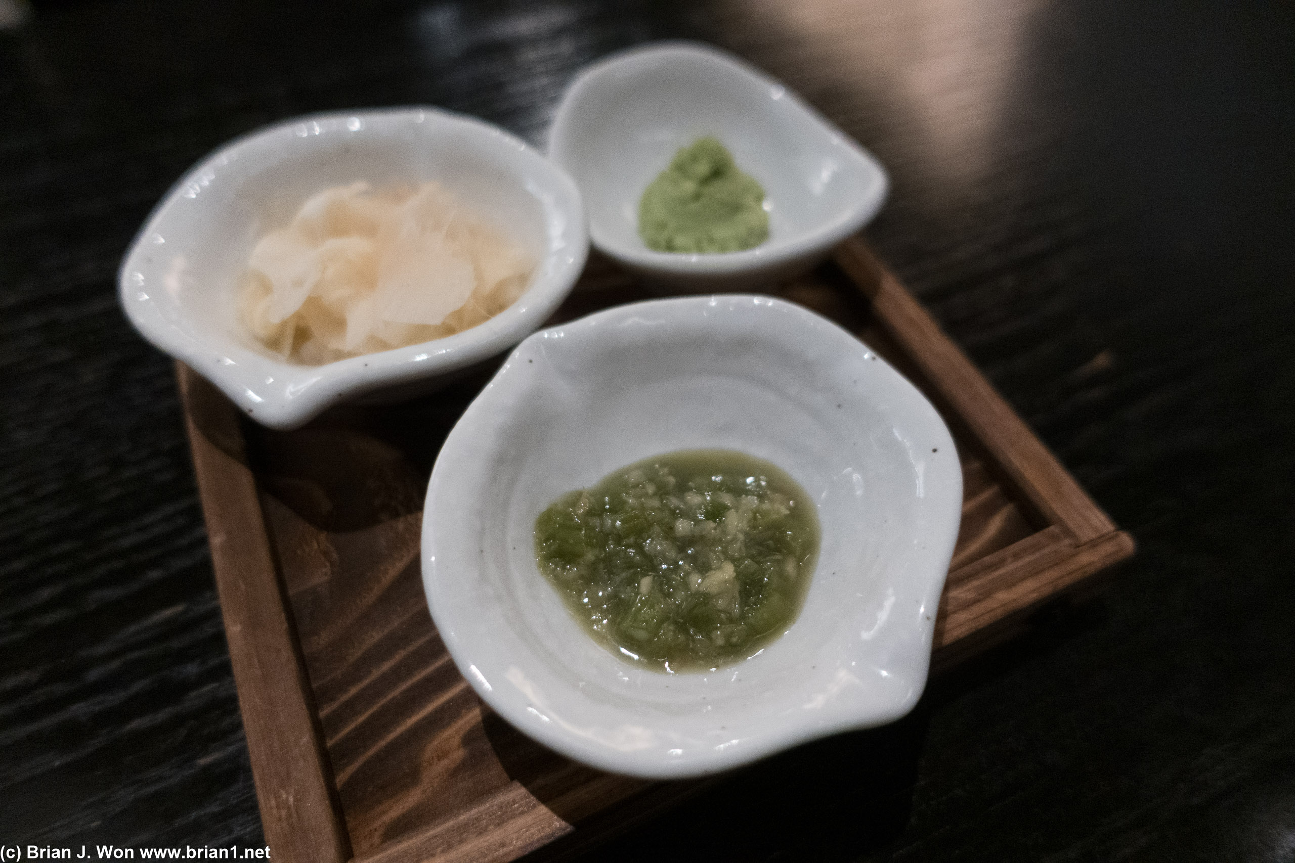 Two kinds of wasabi plus ginger.
