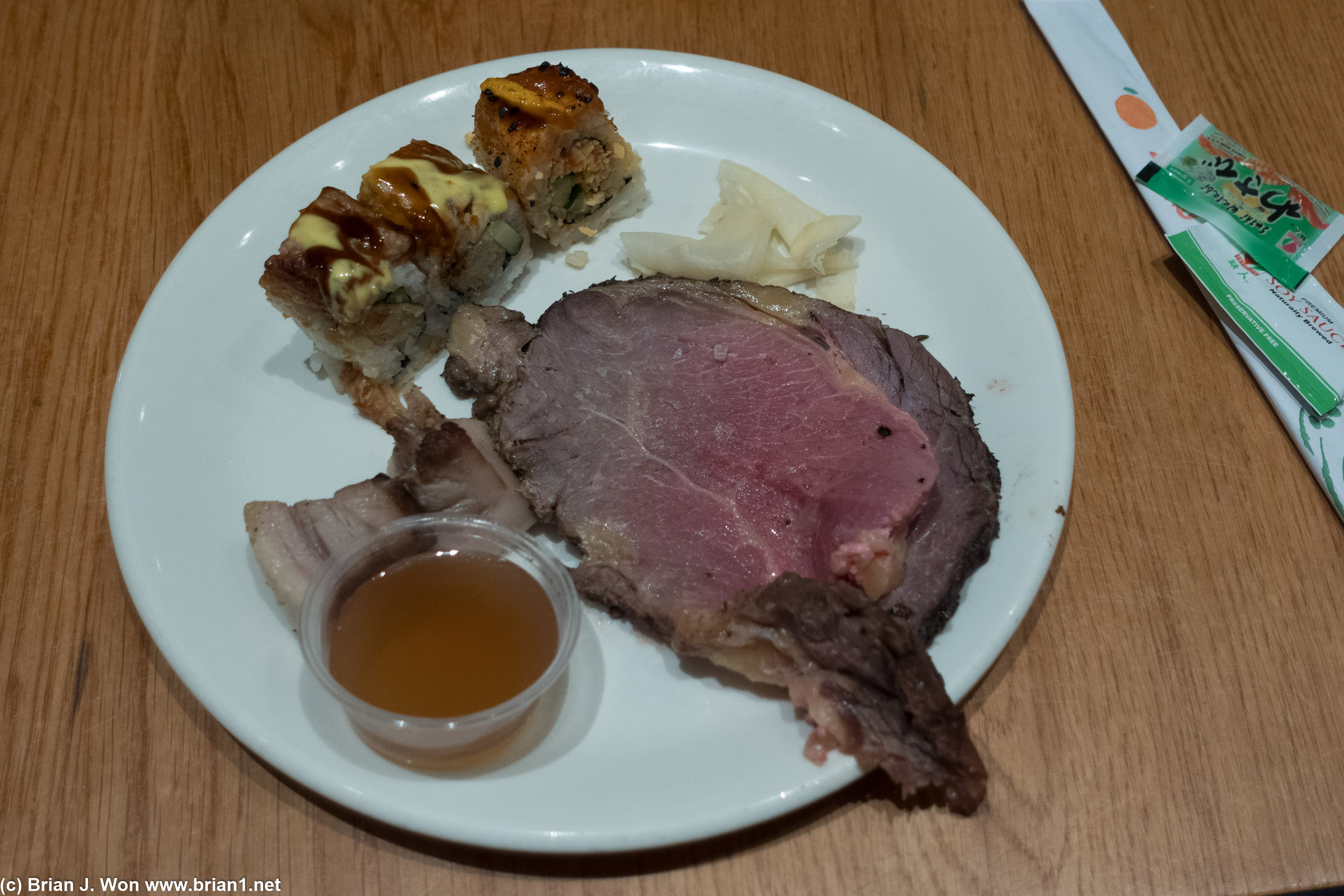 Prime rib, sushi, lechon.