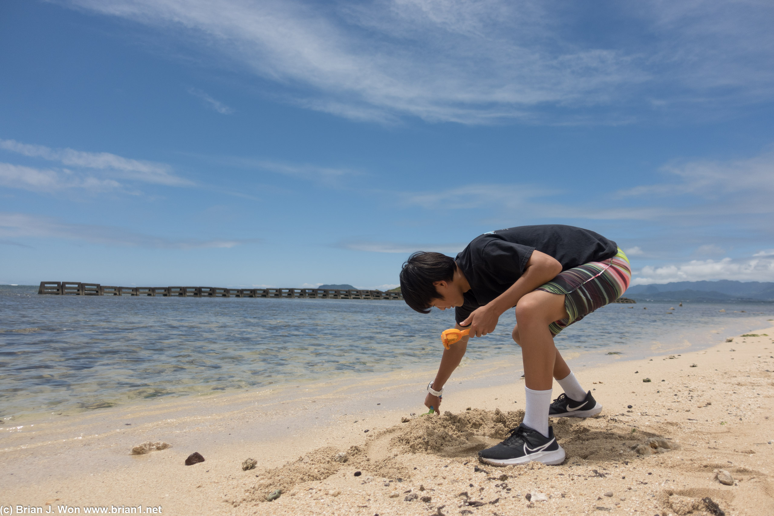 BK managed to find sand toys left on the beach.