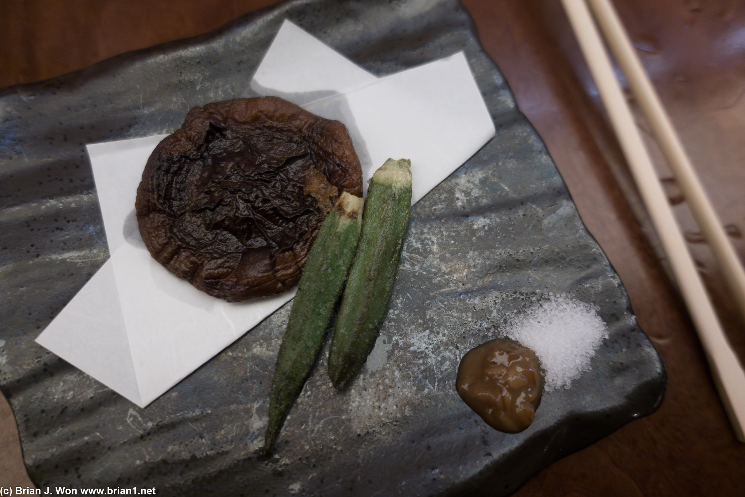 Shiitake mushroom and okra.