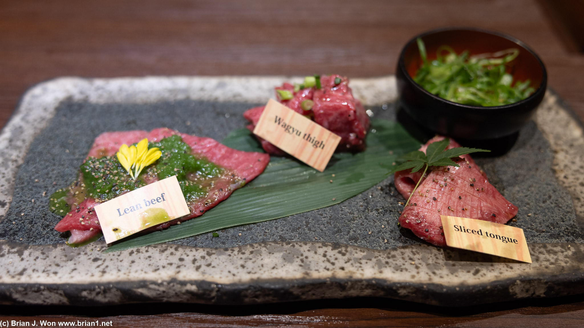 Select cuts of beef (salted): lean beef, waygu thigh, tongue.