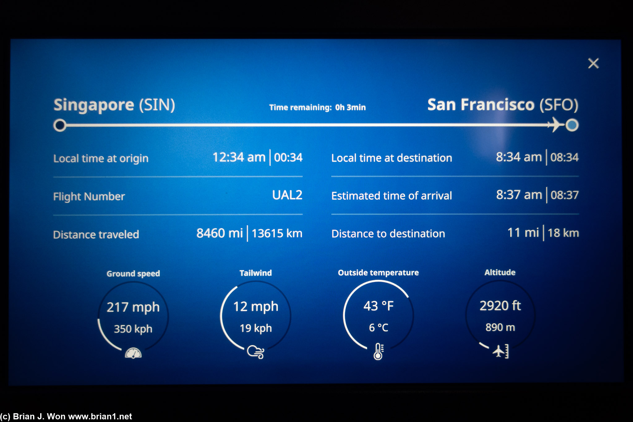 14hr 2min actual flight time, 8,617 miles (Flightaware), 8,446 miles (great circle), 8,471 miles (IFE)