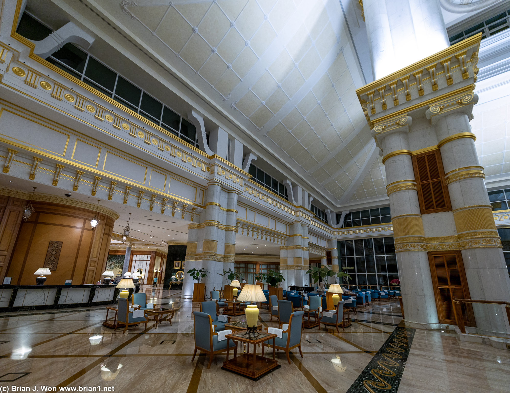 Lobby of The Empire Brunei at night.
