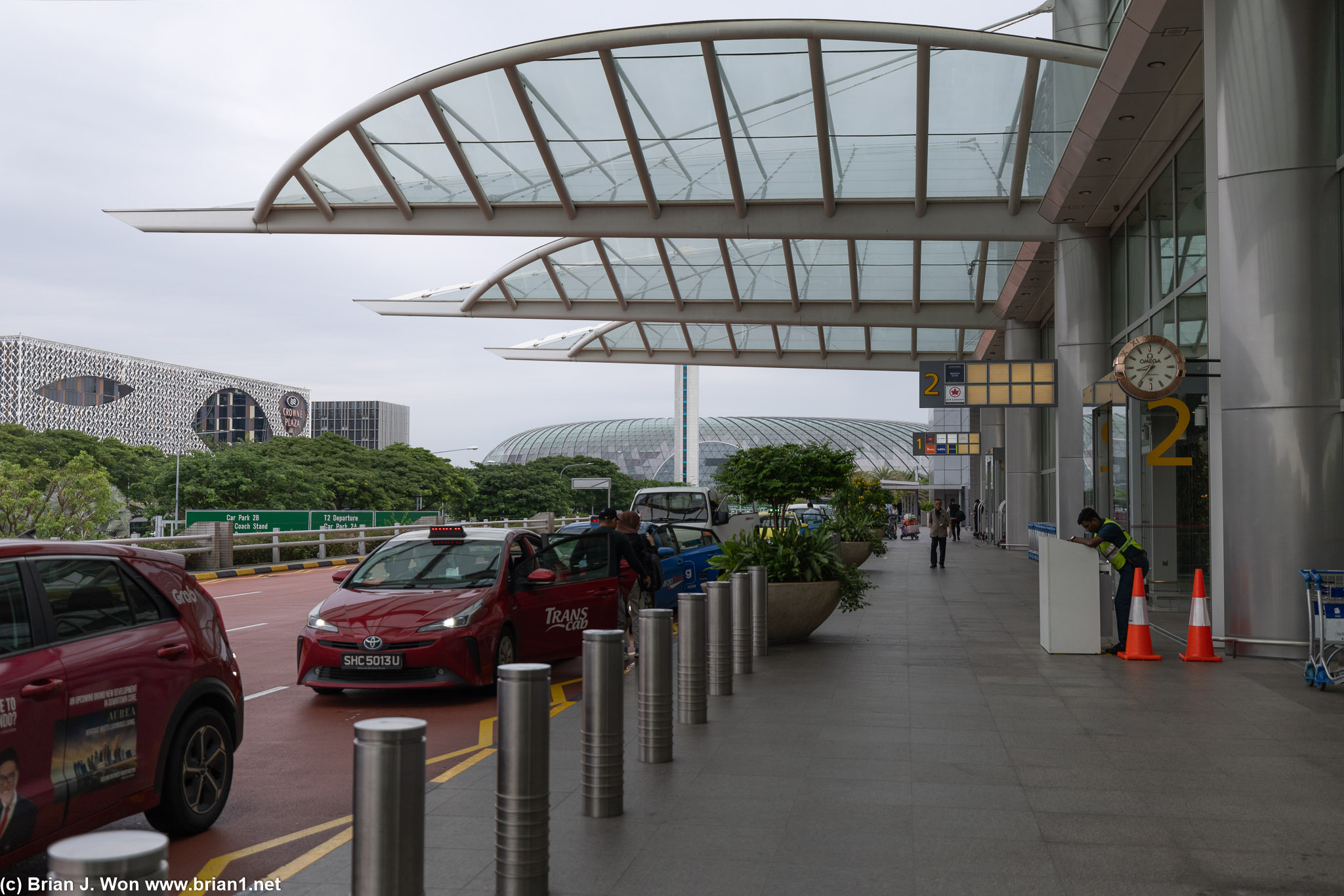 Looking back at Jewel Changi and the Crowne Plaza hotel from Terminal 2.