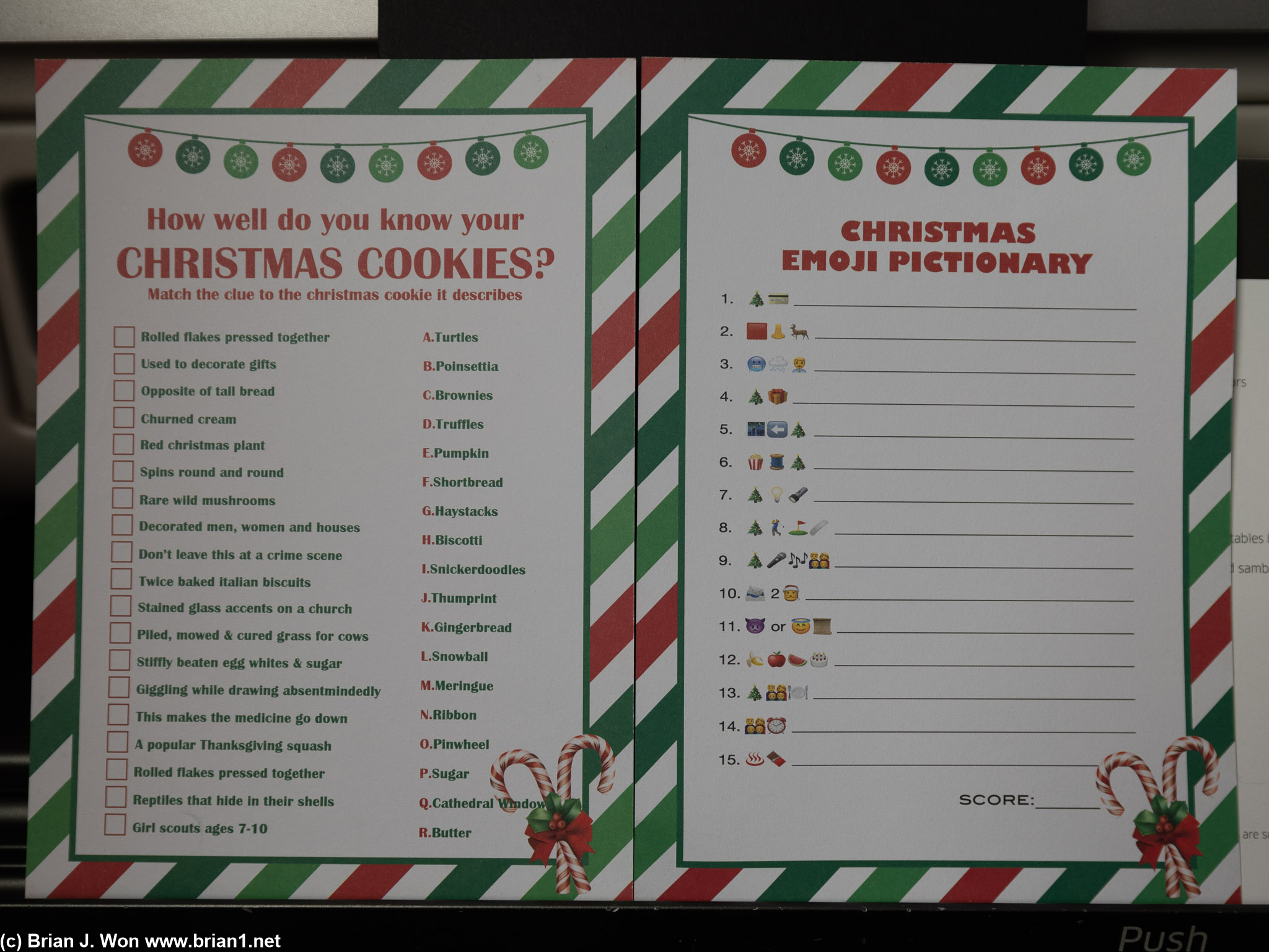 Christmas trivia cards from the crew.