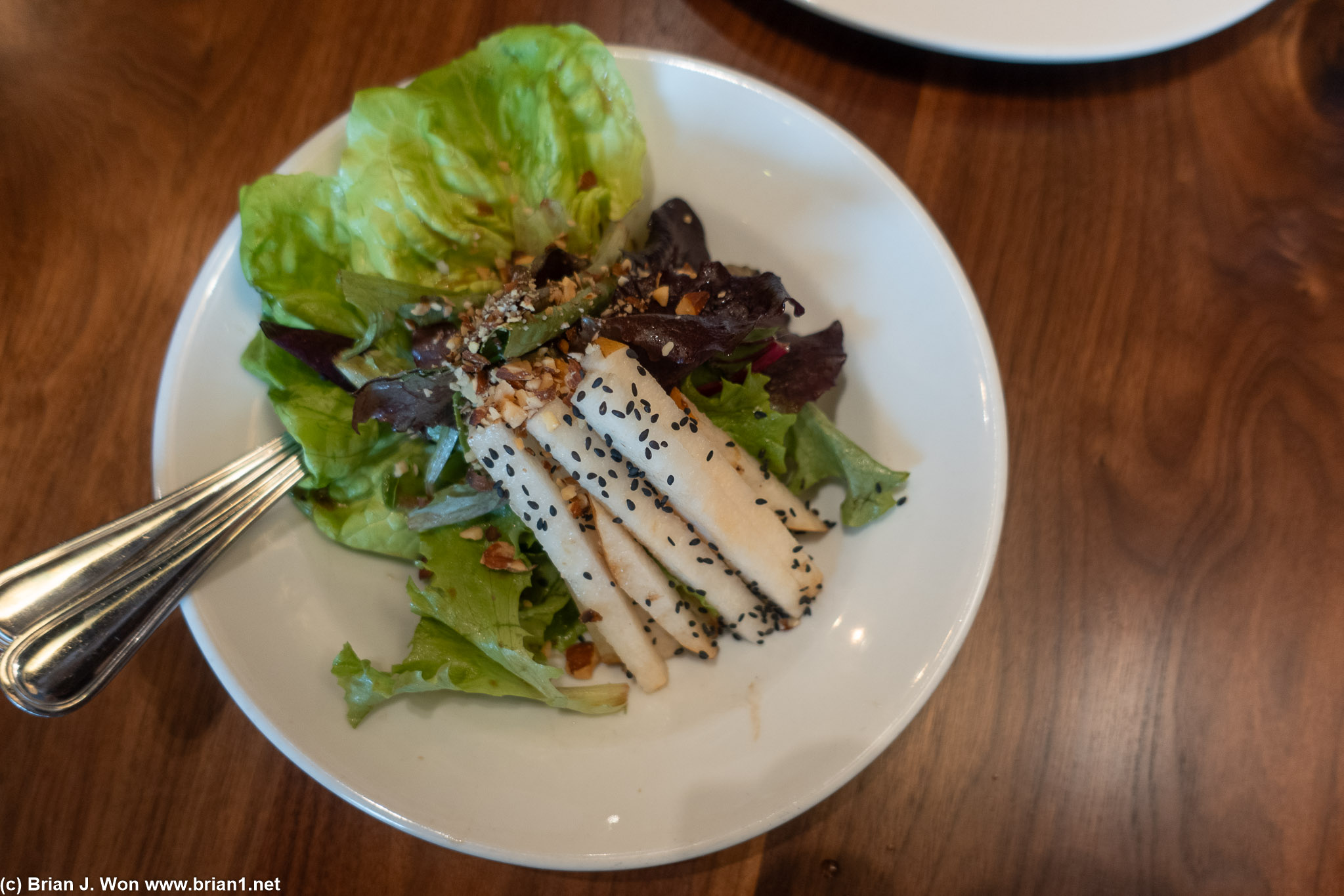 Asian pear salad at Monsoon in Bellevue is good.
