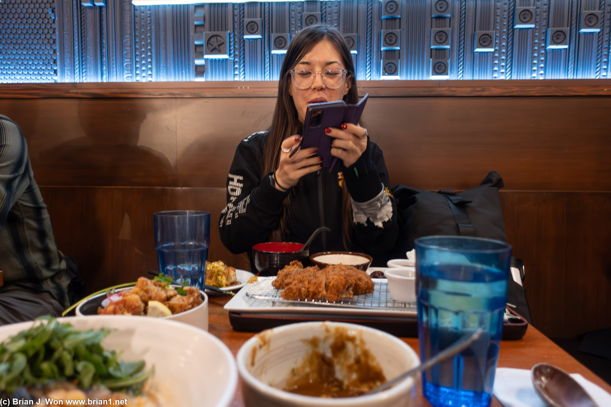 About the only way to meet up with a champion distance runner is to catch her while she's eating.