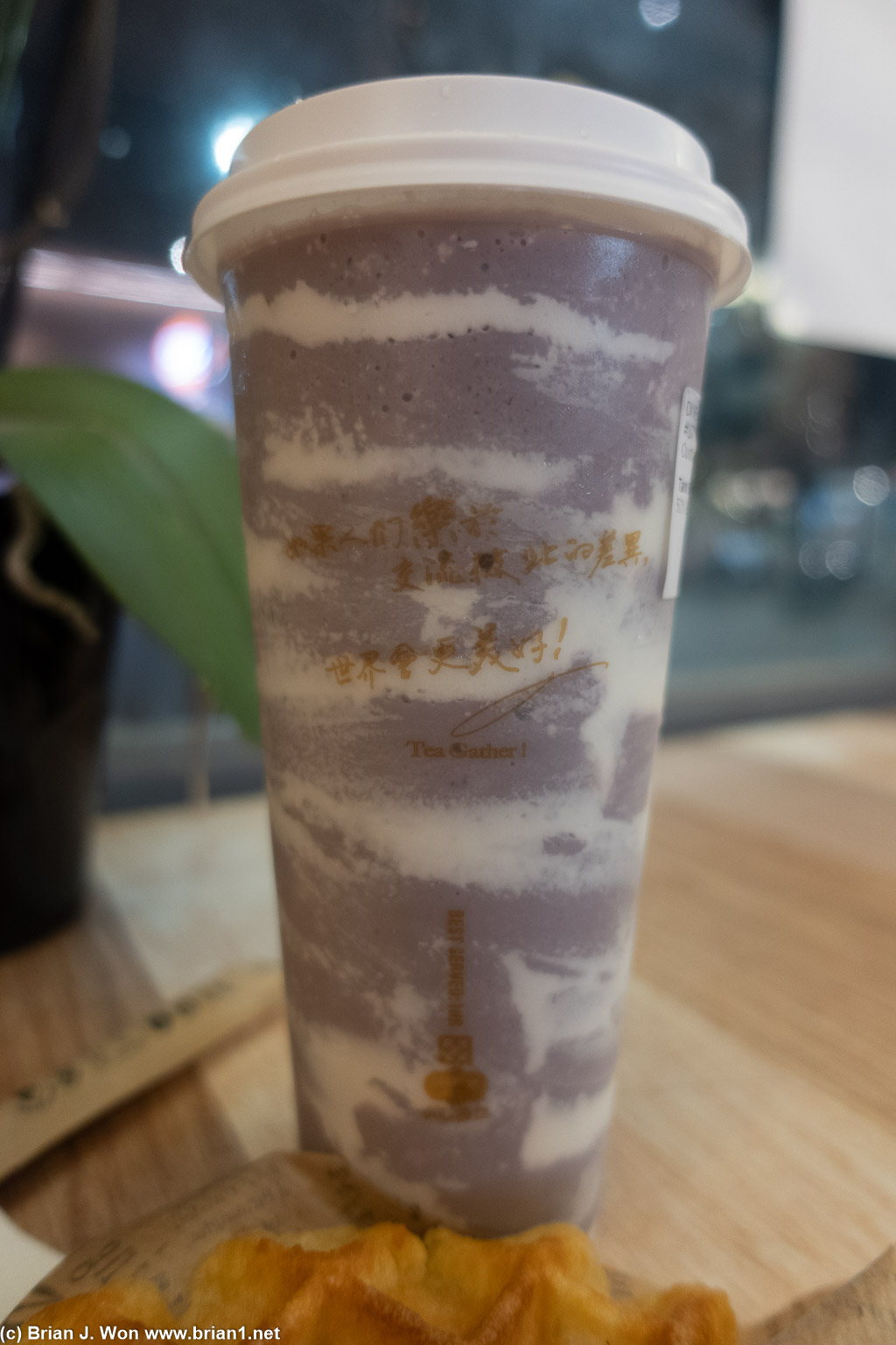 Taro latte, 50% sweet. A tad artificial but pretty.