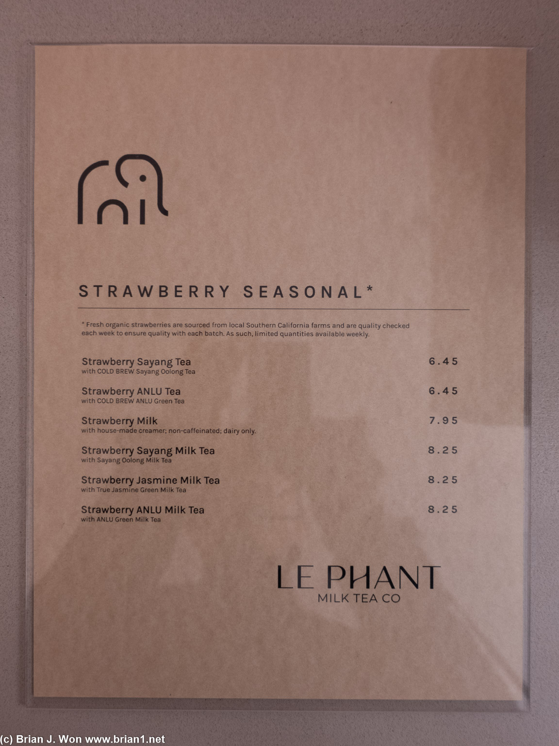 Seasonal menu.