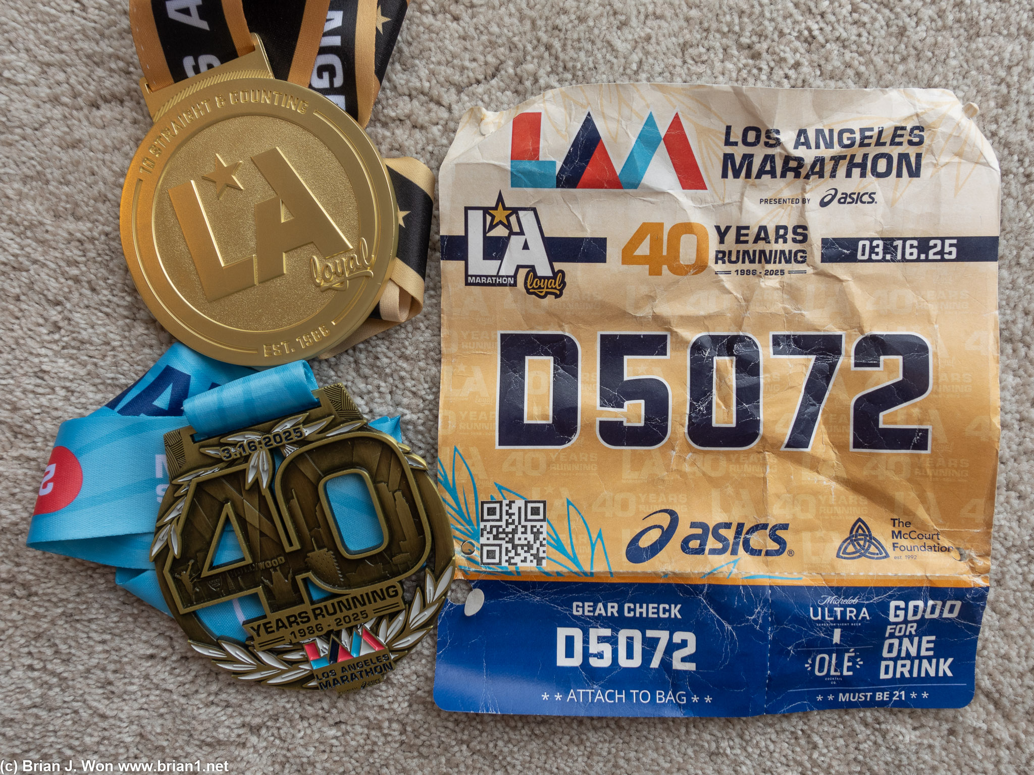 Medals and bib.