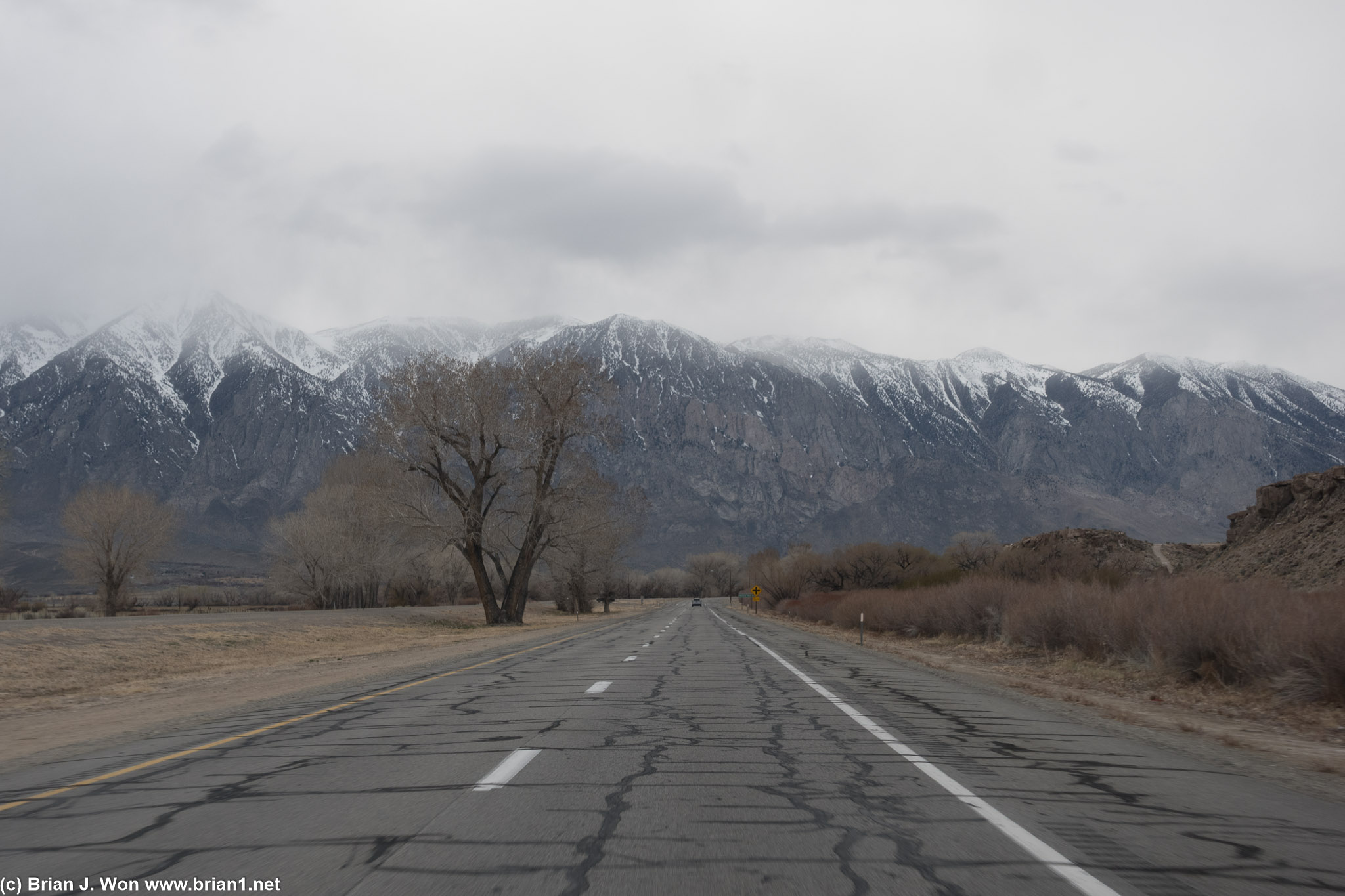 Snow-capped Sierra Nevadas as you head north on US-395 leaving Bishop.
